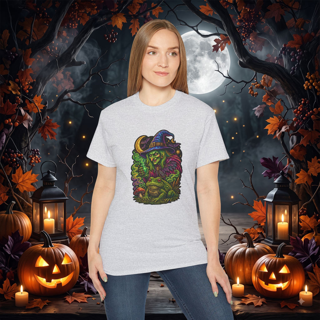 Neon Witch & Toad Halloween T-Shirt | Spooky Witchcraft Tee