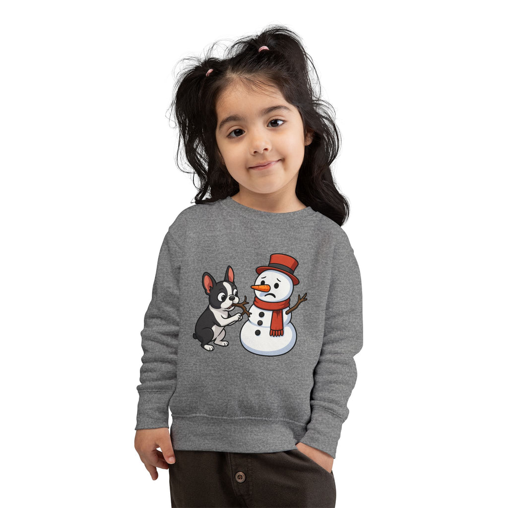 Boston Terrier & Snowman Christmas Toddler Sweatshirt