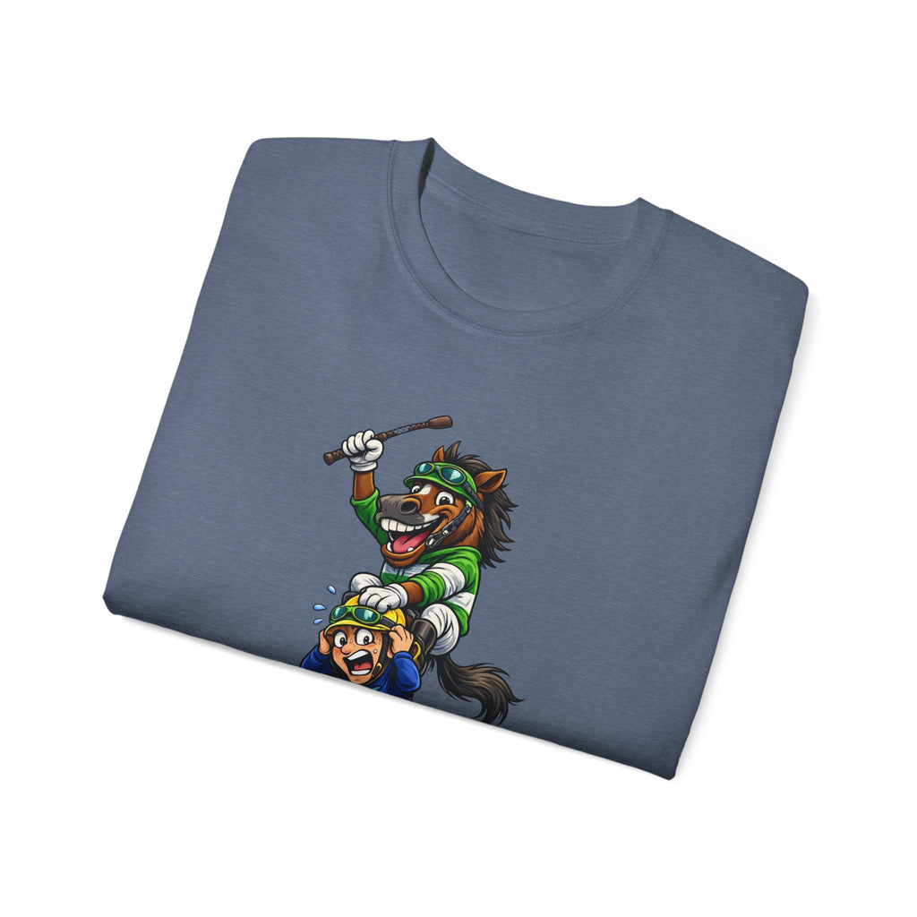 Funny Derby Horse & Jockey T-Shirt | Playful Horse Racing Graphic Tee