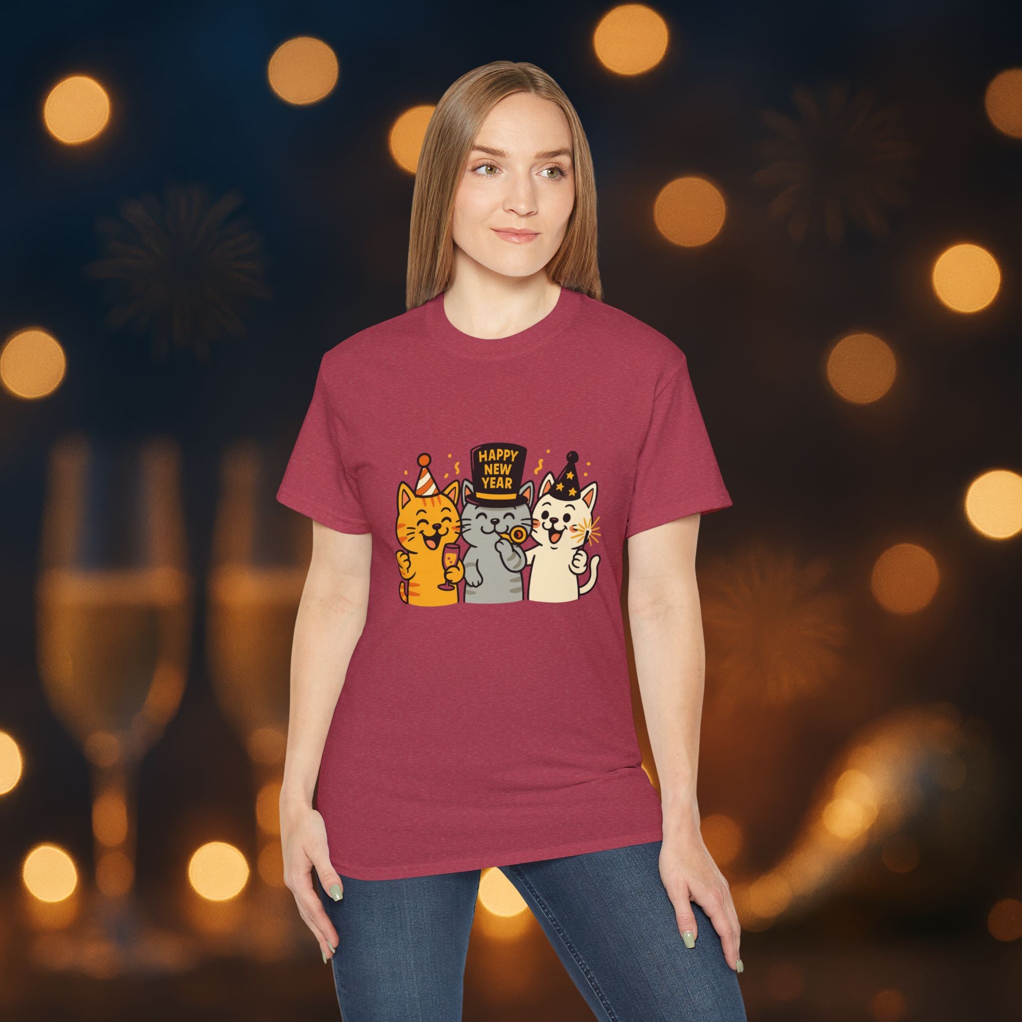 Happy New Year Cats T-Shirt – Cute Party Cats Tee | New Year’s Eve Cat Lover Shirt
