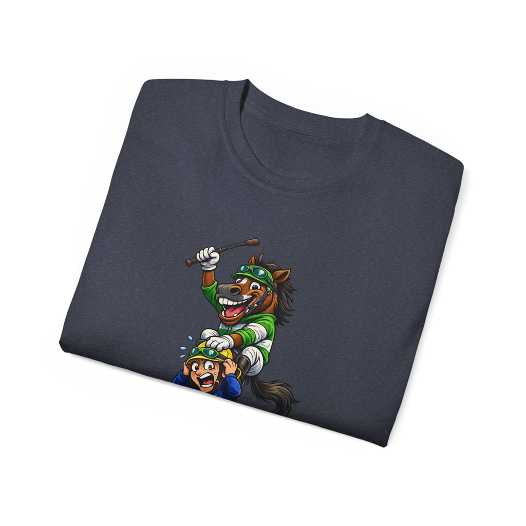 Funny Derby Horse & Jockey T-Shirt | Playful Horse Racing Graphic Tee