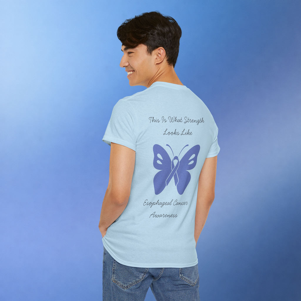 Esophageal Cancer Awareness T-Shirt | This Is What Strength Looks Like Butterfly Ribbon Tee