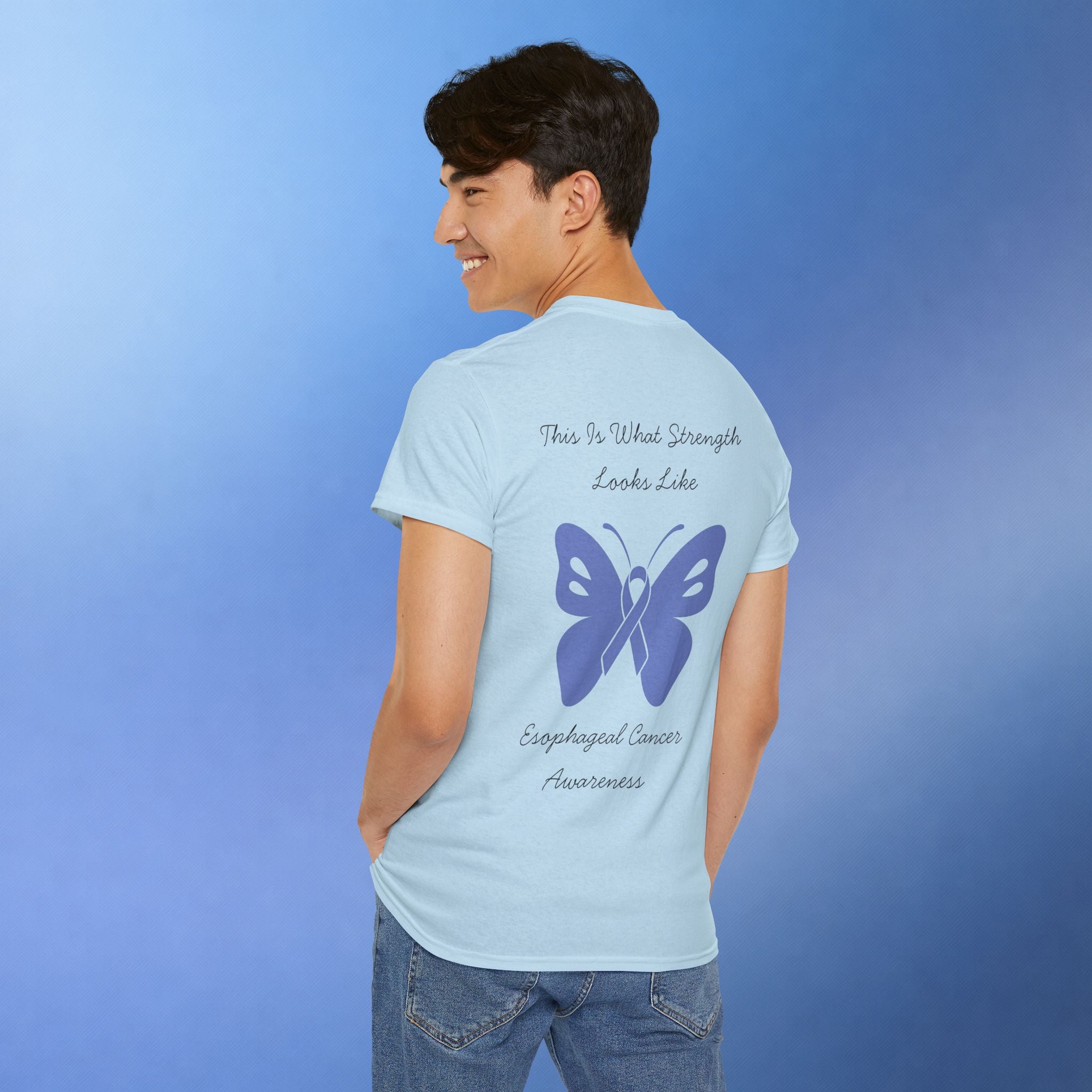 Esophageal Cancer Awareness T-Shirt | This Is What Strength Looks Like Butterfly Ribbon Tee