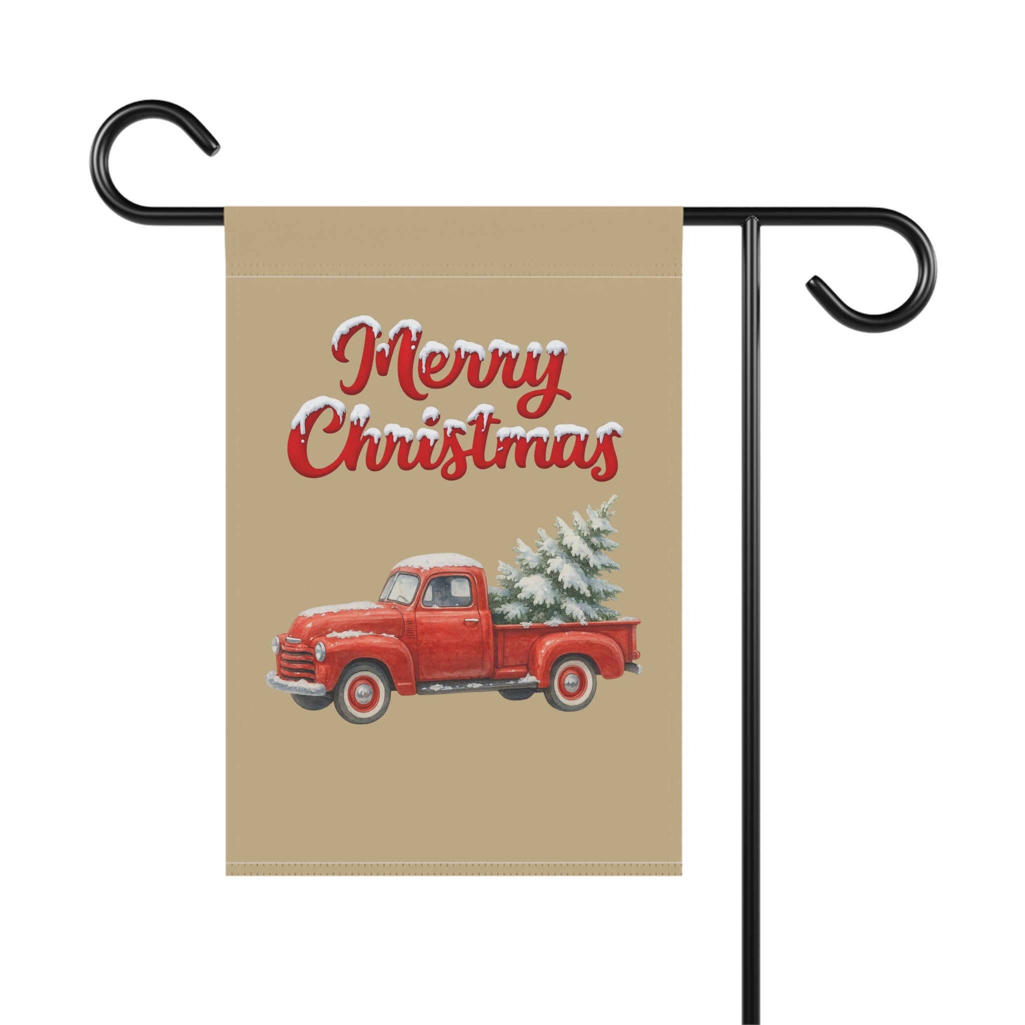 Merry Christmas Red Vintage Truck Garden Flag – Vintage Christmas Yard Decoration with Tree Farm Truck
