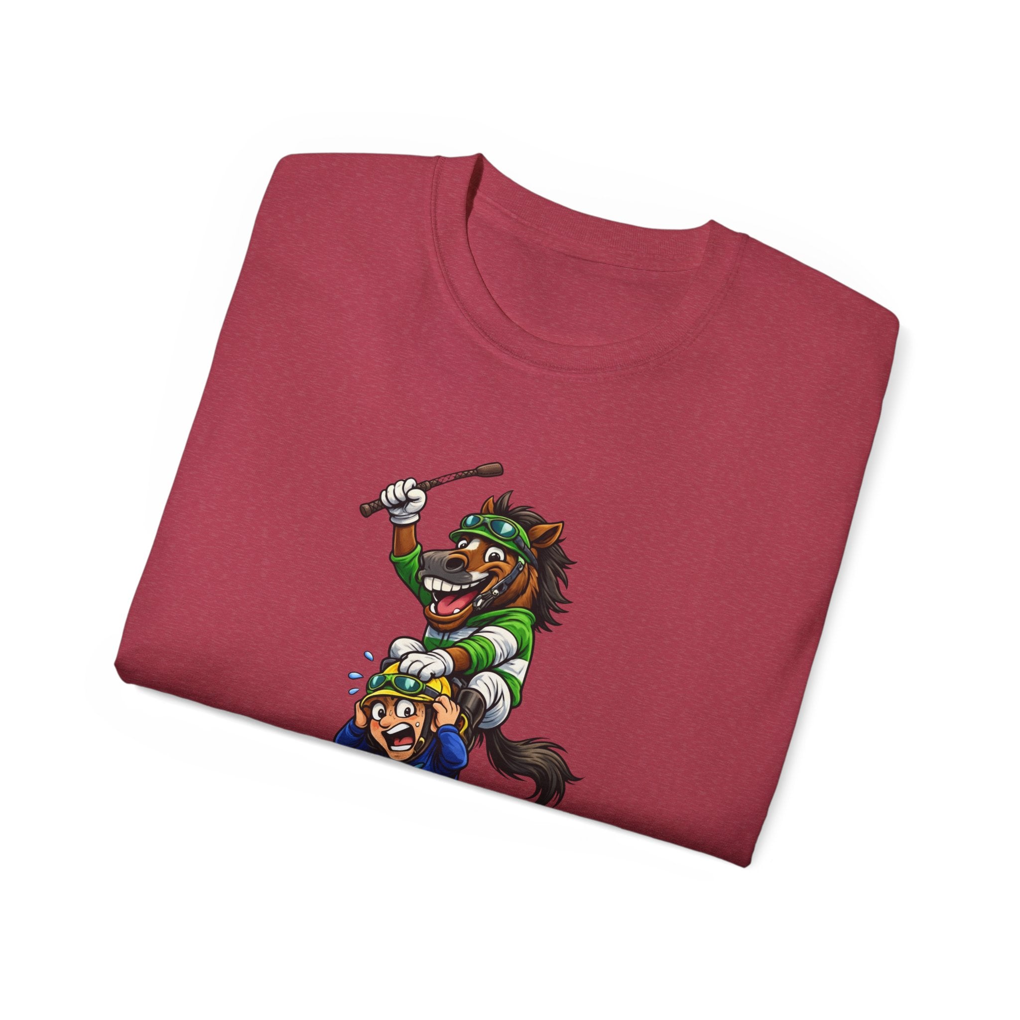 Funny Derby Horse & Jockey T-Shirt | Playful Horse Racing Graphic Tee