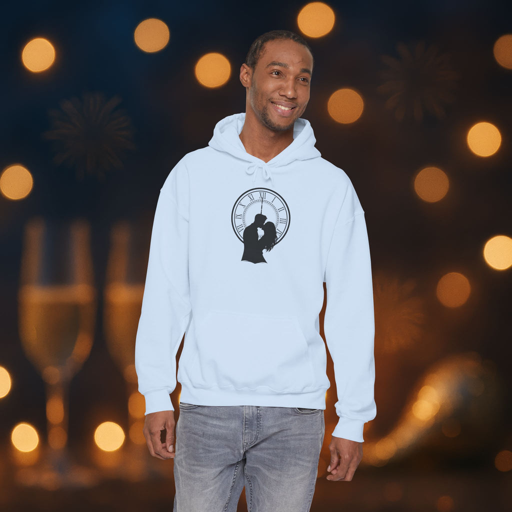 Midnight Kiss New Year’s Eve Hoodie – Romantic Clock Silhouette Pullover