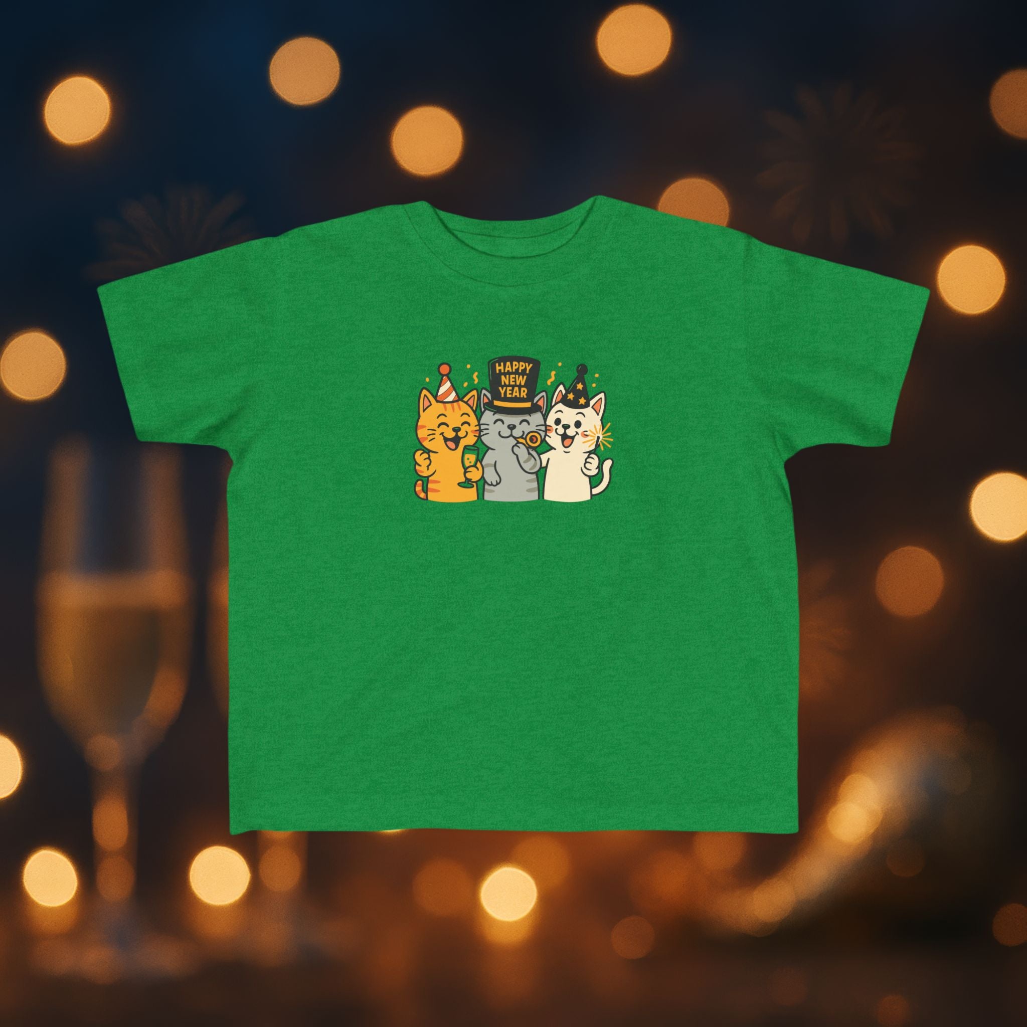 Happy New Year Cats Toddler T-Shirt – Cute Party Cats Shirt for Toddlers