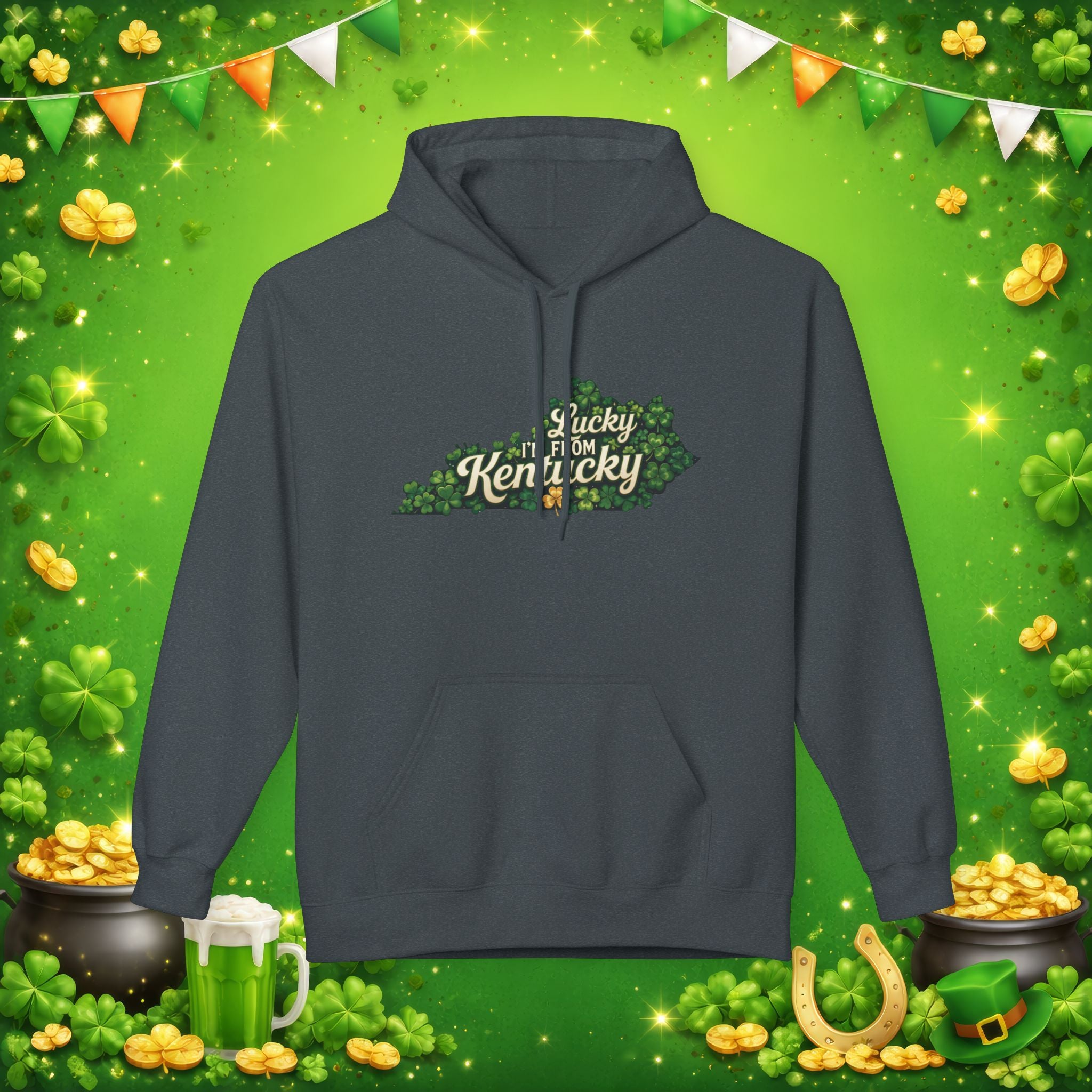 Lucky I’m From Kentucky Hoodie – St. Patrick’s Day Shamrock Kentucky Sweatshirt – Irish Bluegrass Pride Pullover
