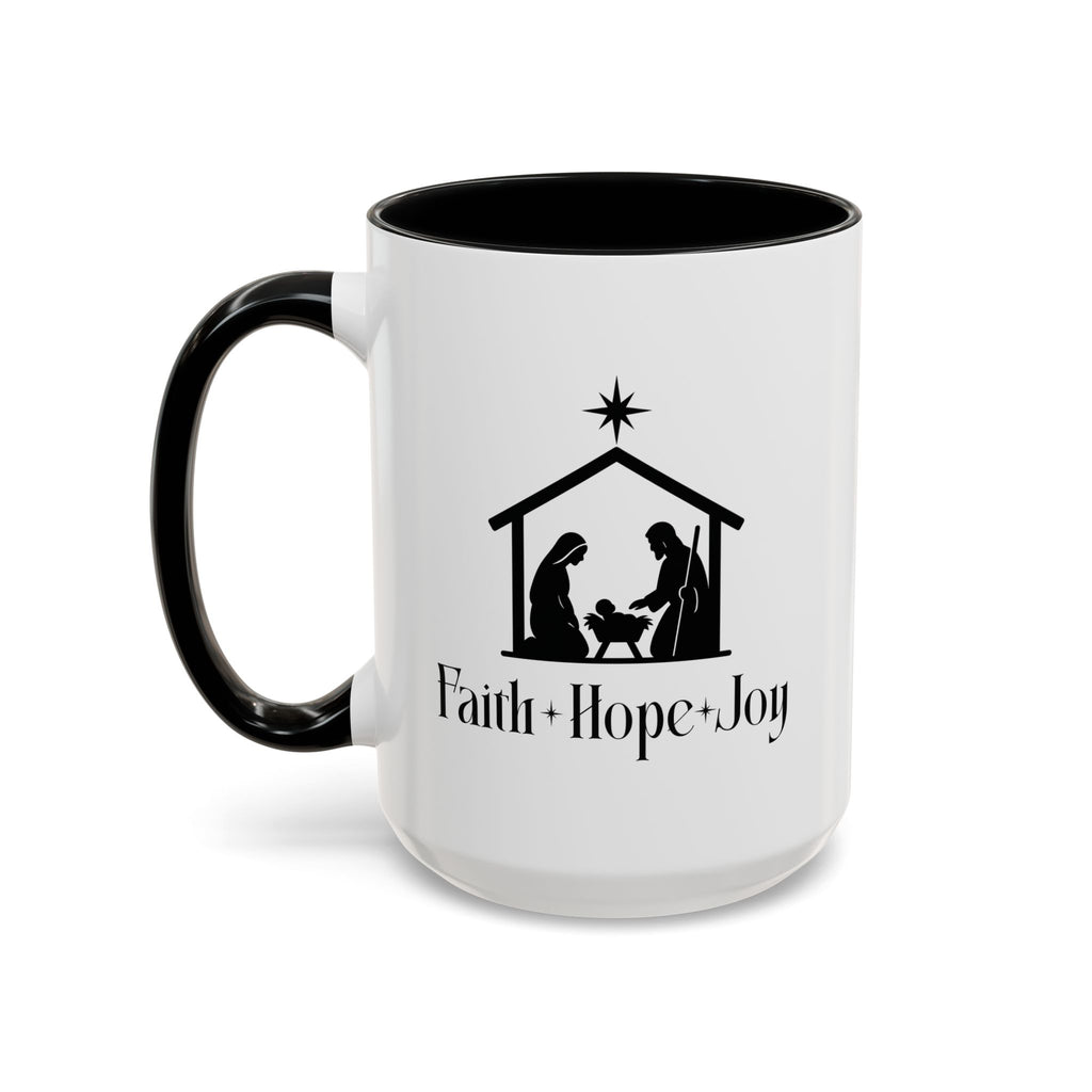 Faith + Hope + Joy Nativity Christmas Mug – Inspirational Holiday Coffee Cup