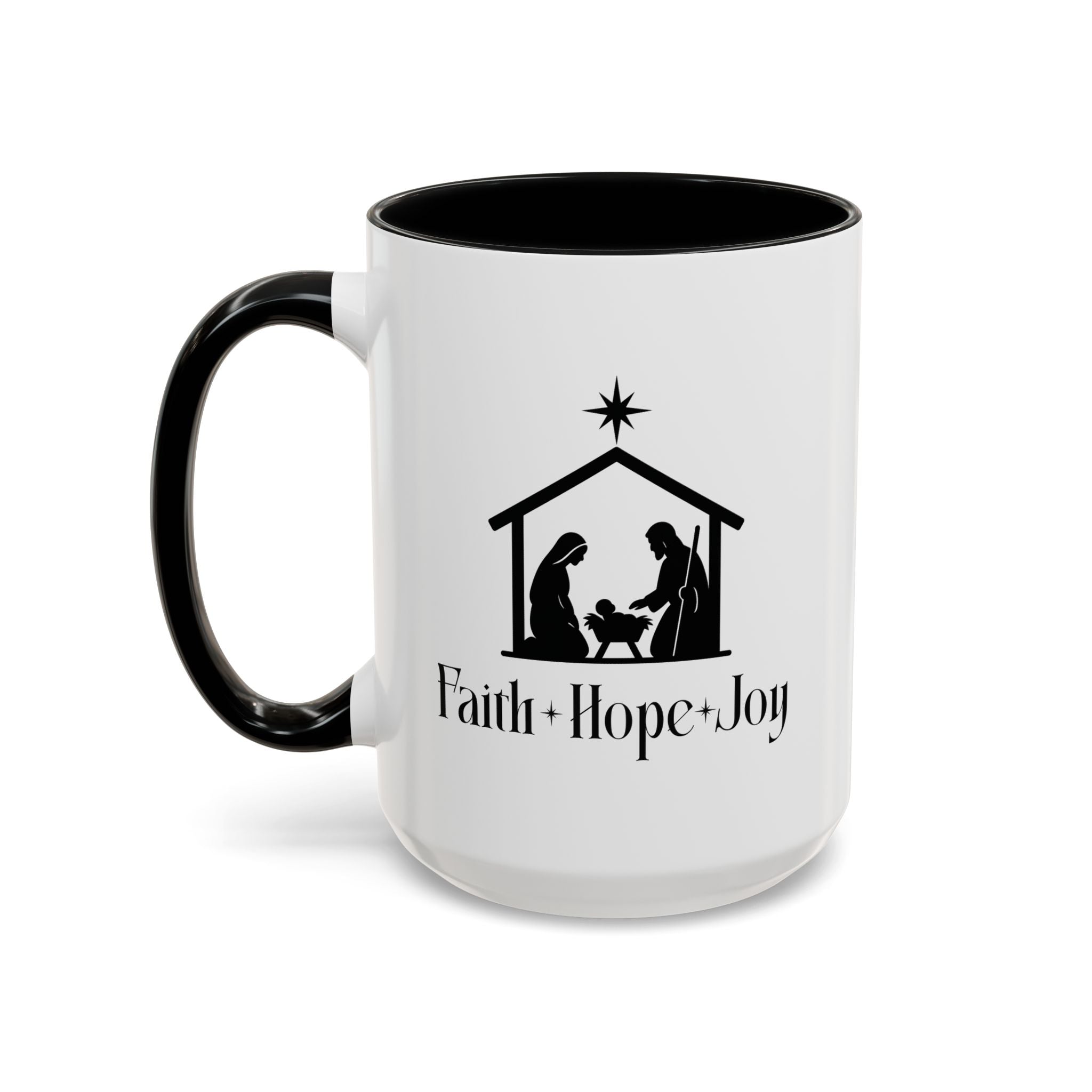 Faith + Hope + Joy Nativity Christmas Mug – Inspirational Holiday Coffee Cup