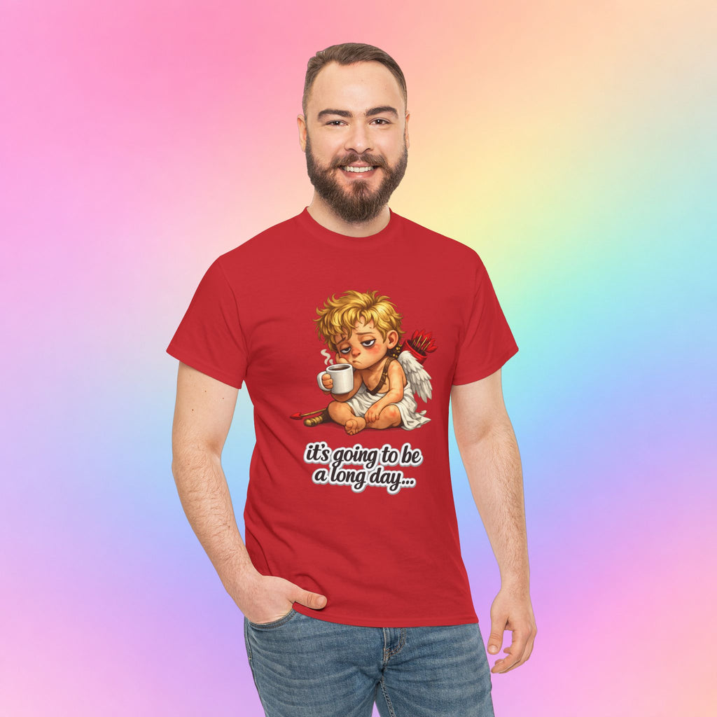It’s Going to Be a Long Day Cupid Valentine’s Day T-Shirt – Funny Coffee Angel Tee
