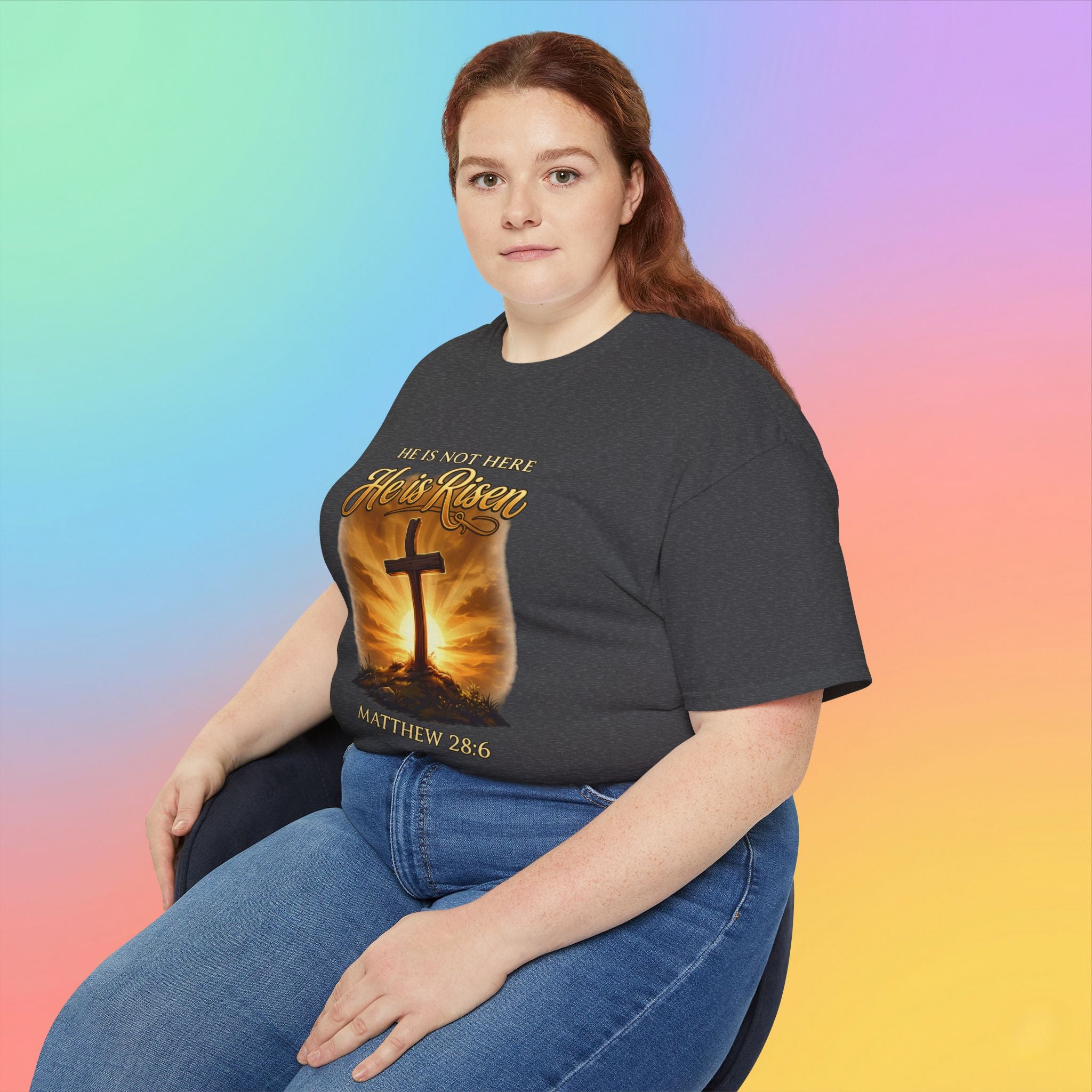 Christian Easter Shirt – He Is Risen Matthew 28:6 Cross Resurrection T-Shirt Faith-Based Easter Apparel