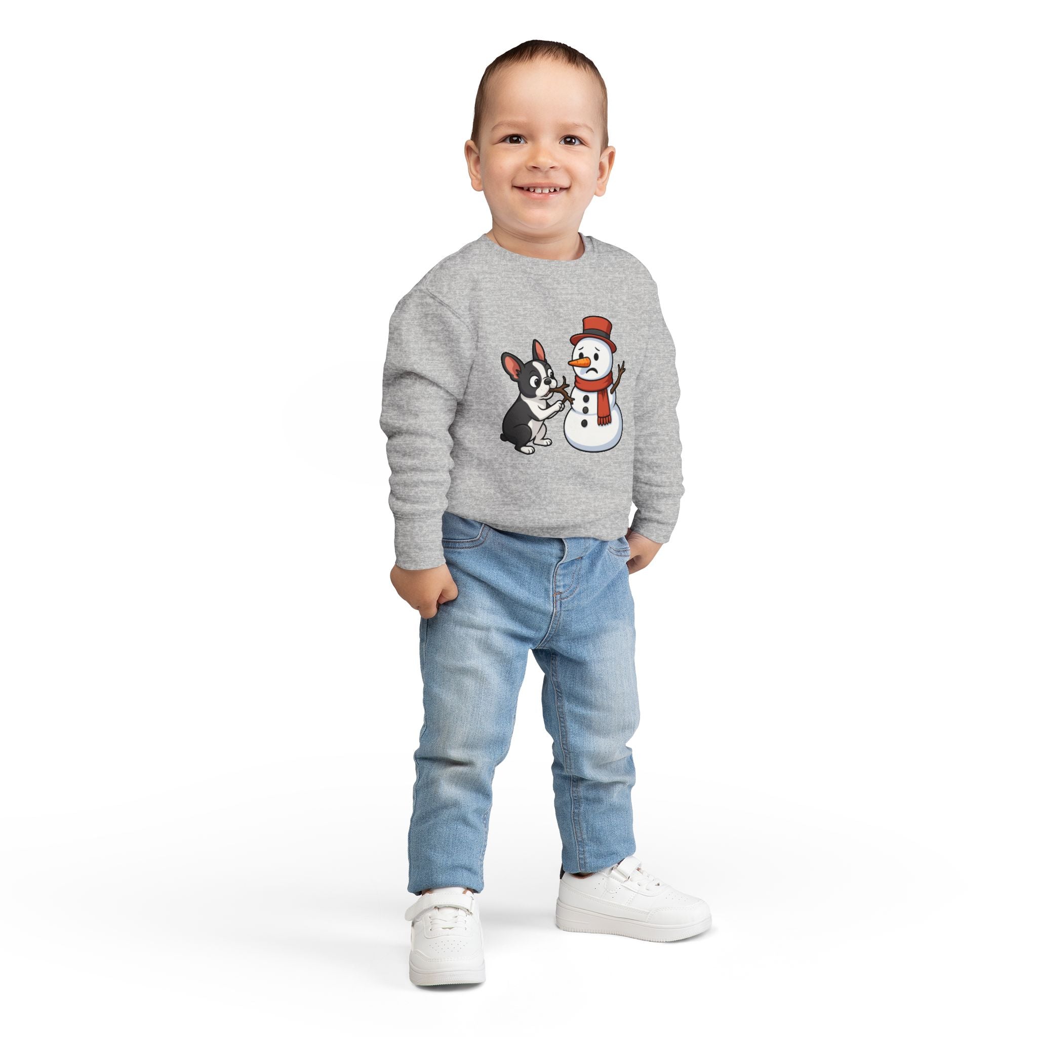 Boston Terrier & Snowman Christmas Toddler Sweatshirt