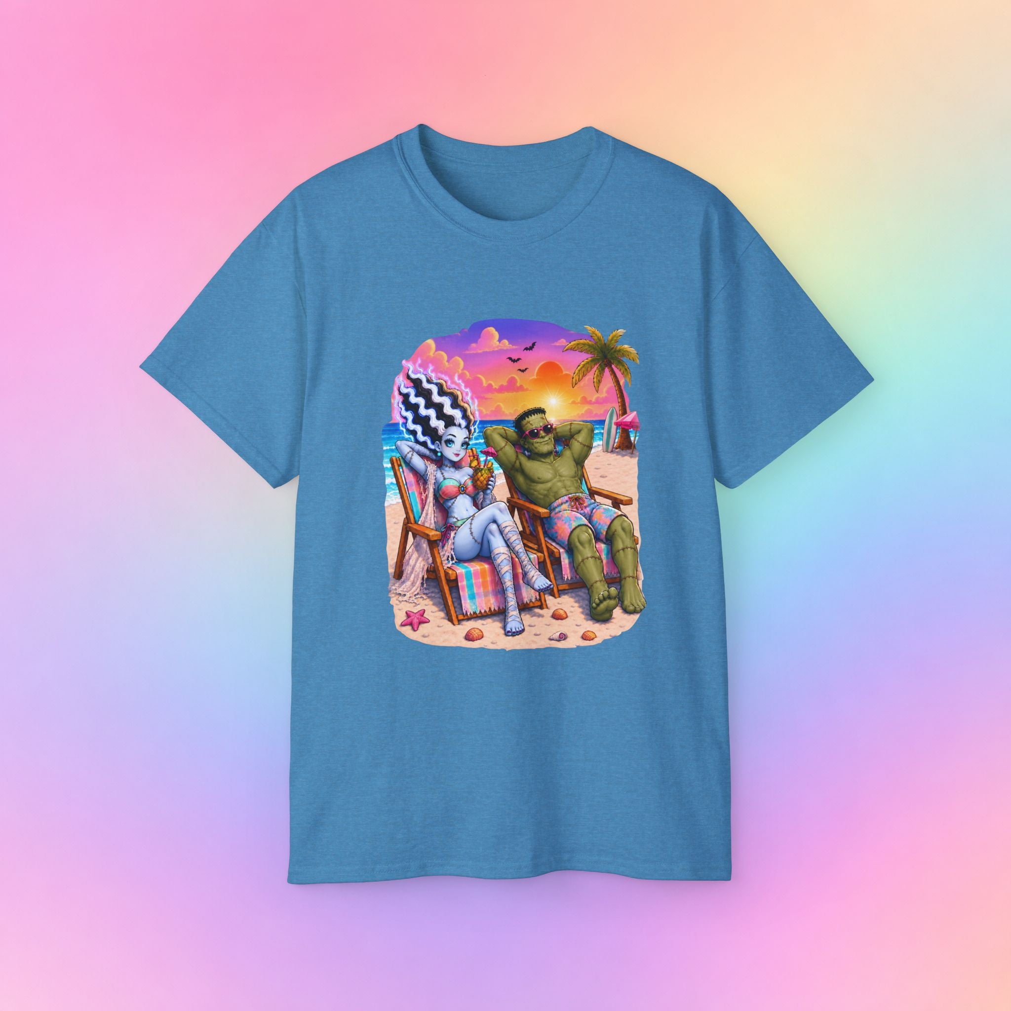 Summerween Monster Beach Couple Shirt | Spooky Summer Halloween Tropical Design