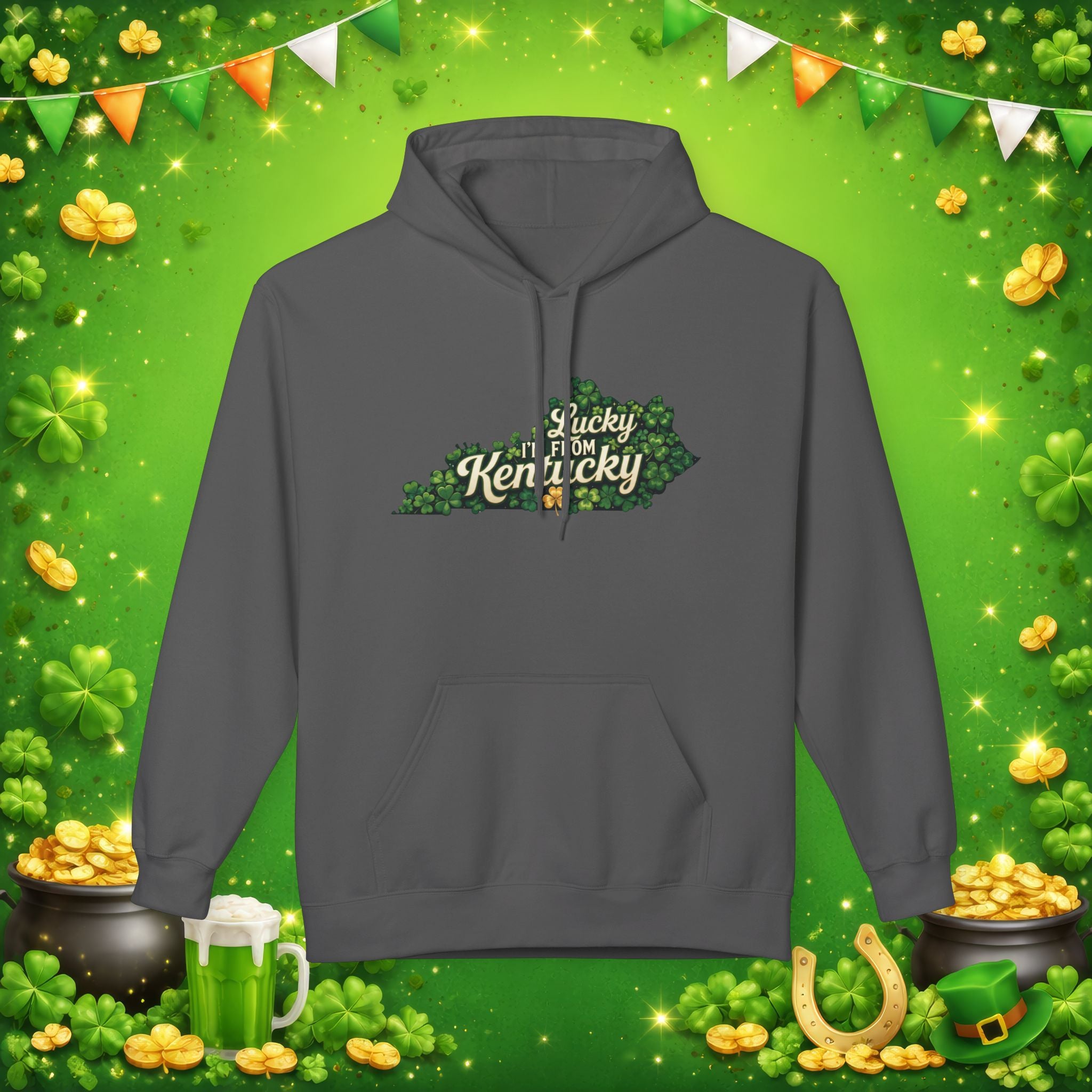 Lucky I’m From Kentucky Hoodie – St. Patrick’s Day Shamrock Kentucky Sweatshirt – Irish Bluegrass Pride Pullover