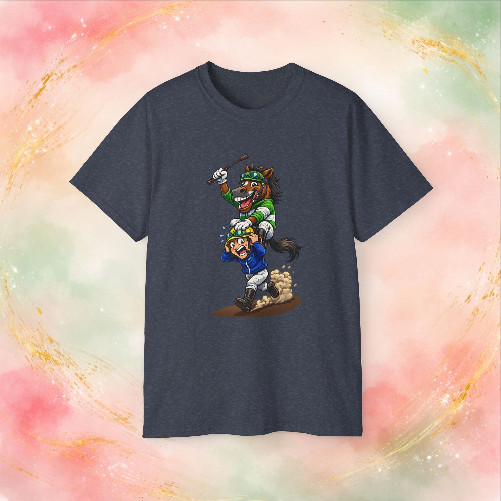 Funny Derby Horse & Jockey T-Shirt | Playful Horse Racing Graphic Tee