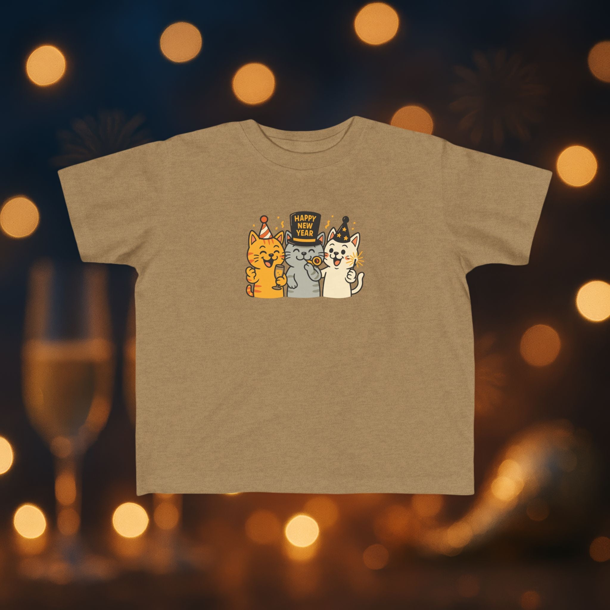 Happy New Year Cats Toddler T-Shirt – Cute Party Cats Shirt for Toddlers