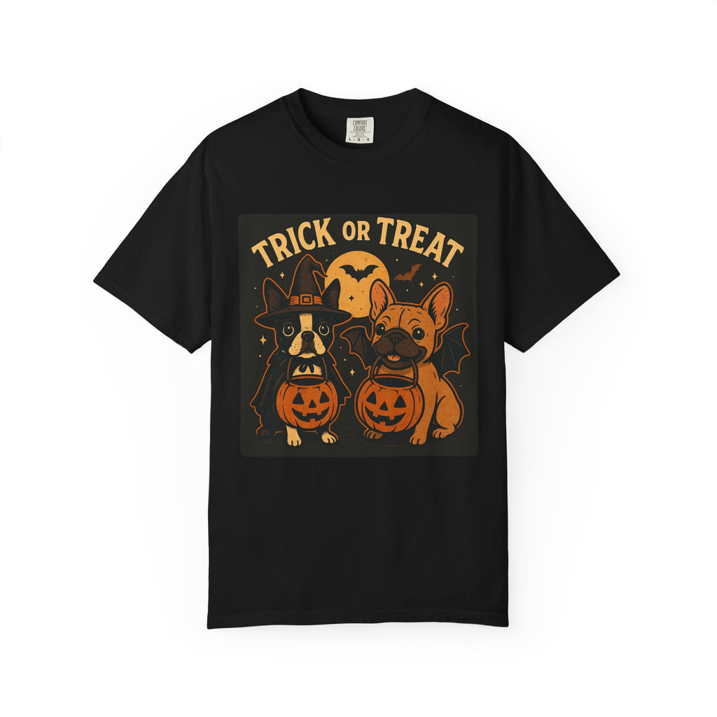 Trick or Treat Boston Terrier & Frenchie Halloween Shirt (Adult Unisex)