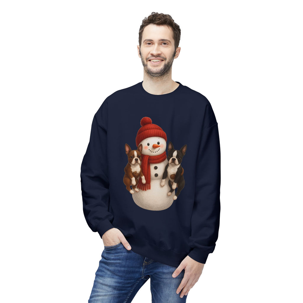 Winter Boston Terrier Snowman Sweatshirt – Cozy Holiday Dog Lover Pullover