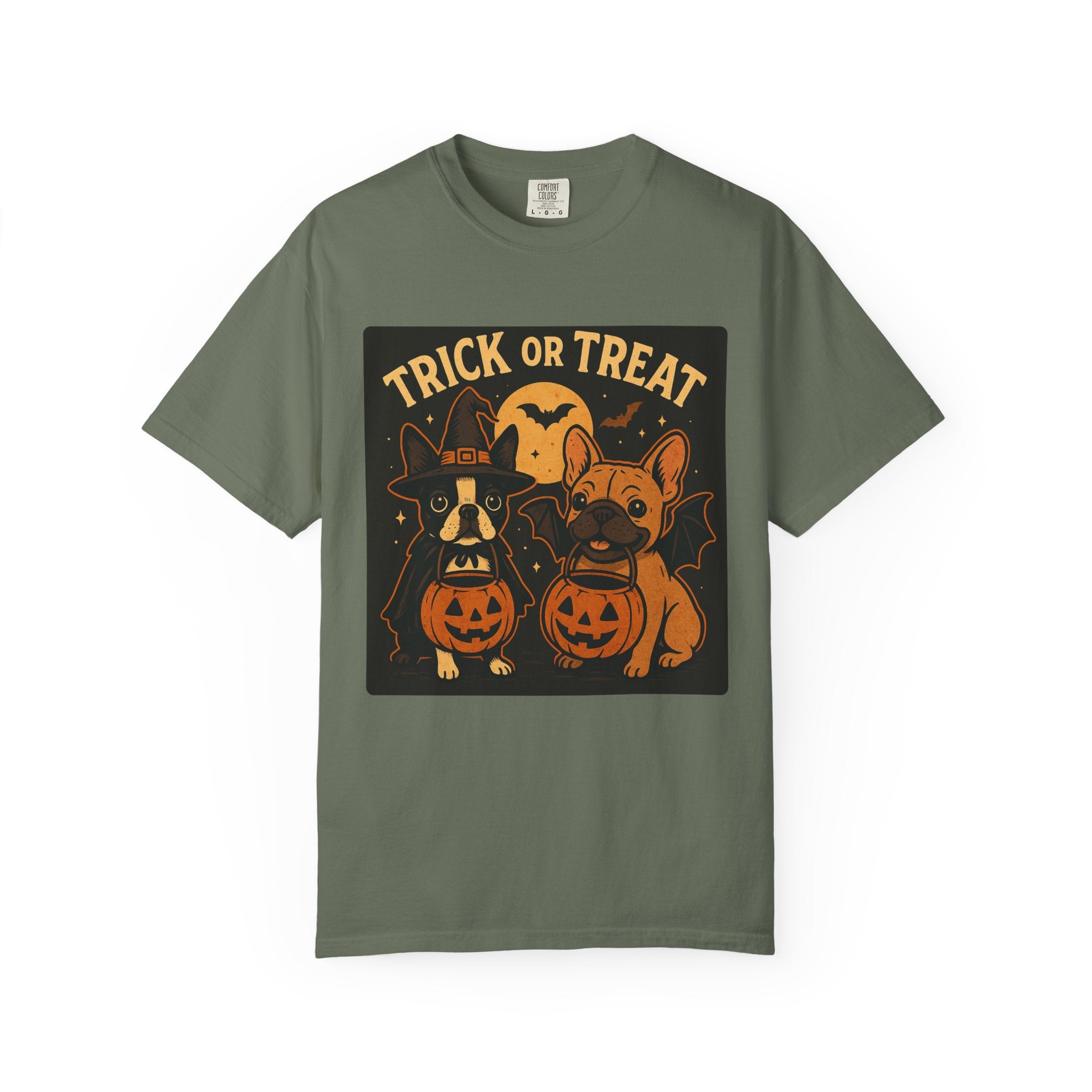 Trick or Treat Boston Terrier & Frenchie Halloween Shirt (Adult Unisex)