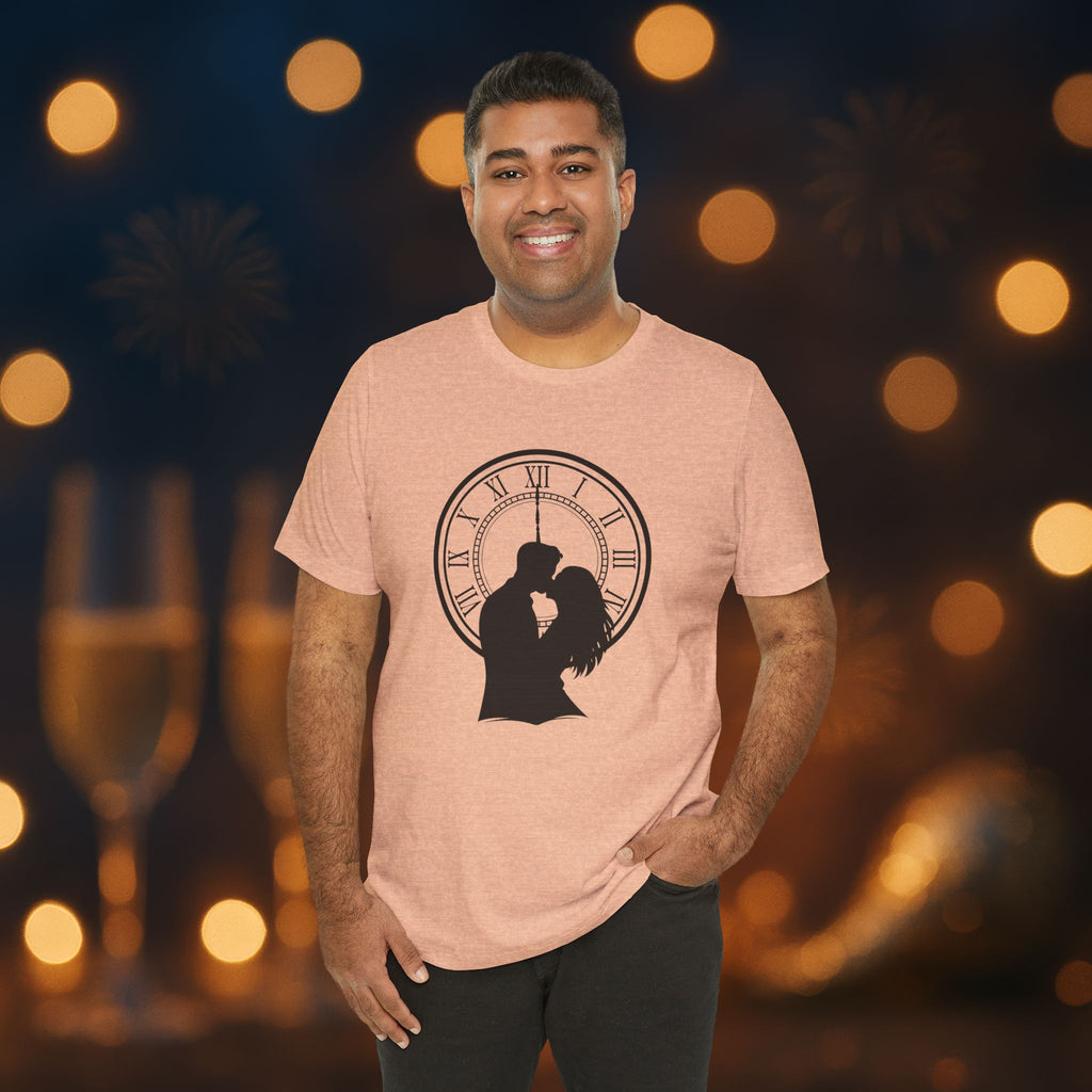 Midnight Kiss New Year’s Eve T-Shirt – Romantic Clock Silhouette Celebration Tee