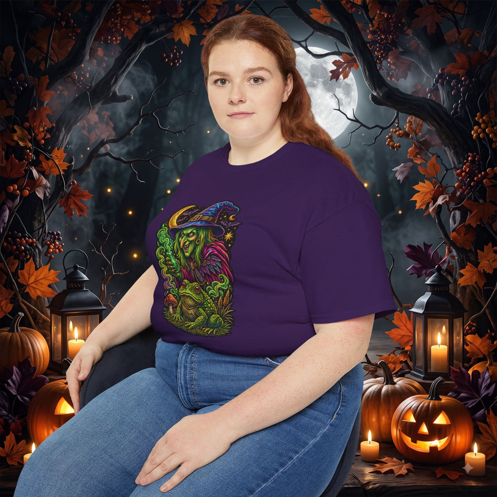 Neon Witch & Toad Halloween T-Shirt | Spooky Witchcraft Tee