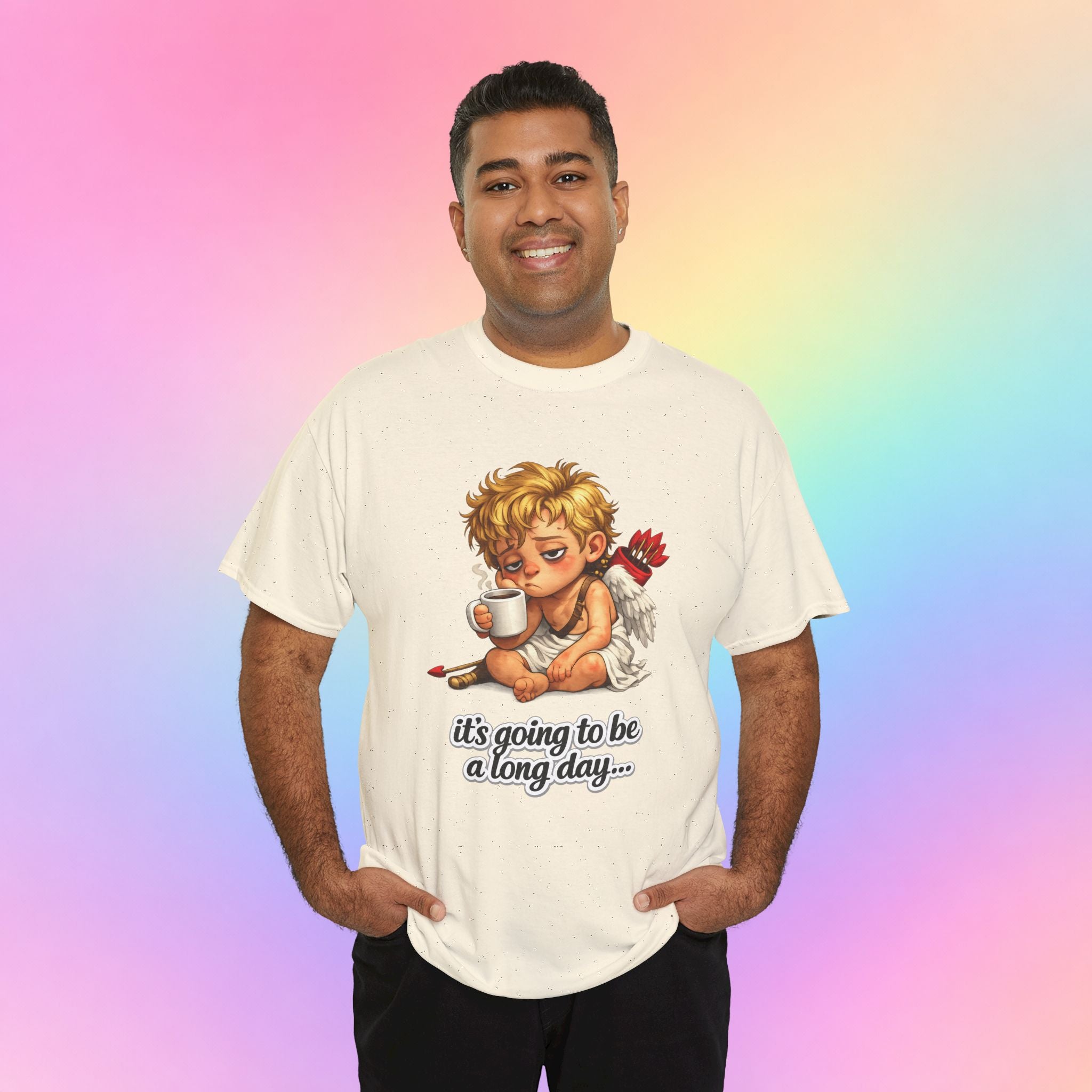 It’s Going to Be a Long Day Cupid Valentine’s Day T-Shirt – Funny Coffee Angel Tee