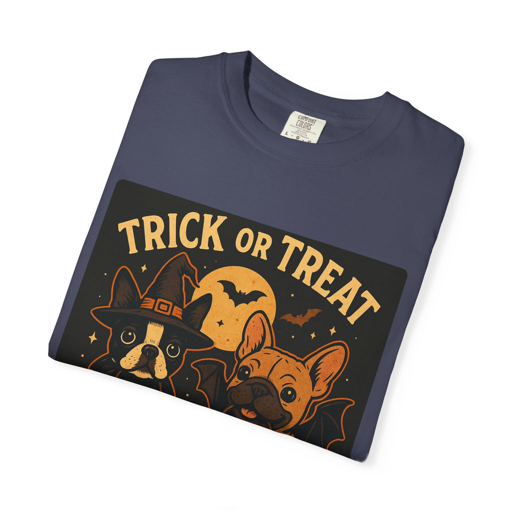 Trick or Treat Boston Terrier & Frenchie Halloween Shirt (Adult Unisex)