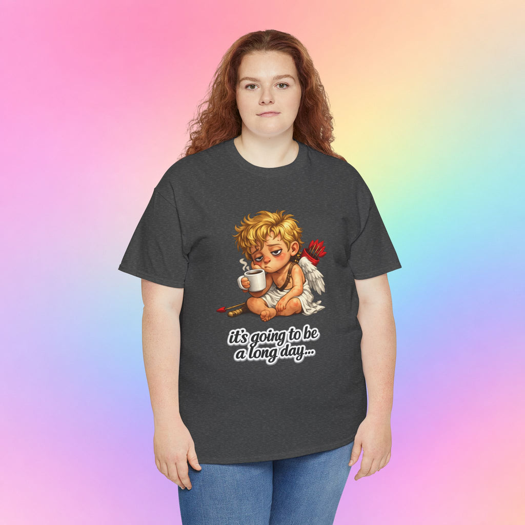 It’s Going to Be a Long Day Cupid Valentine’s Day T-Shirt – Funny Coffee Angel Tee