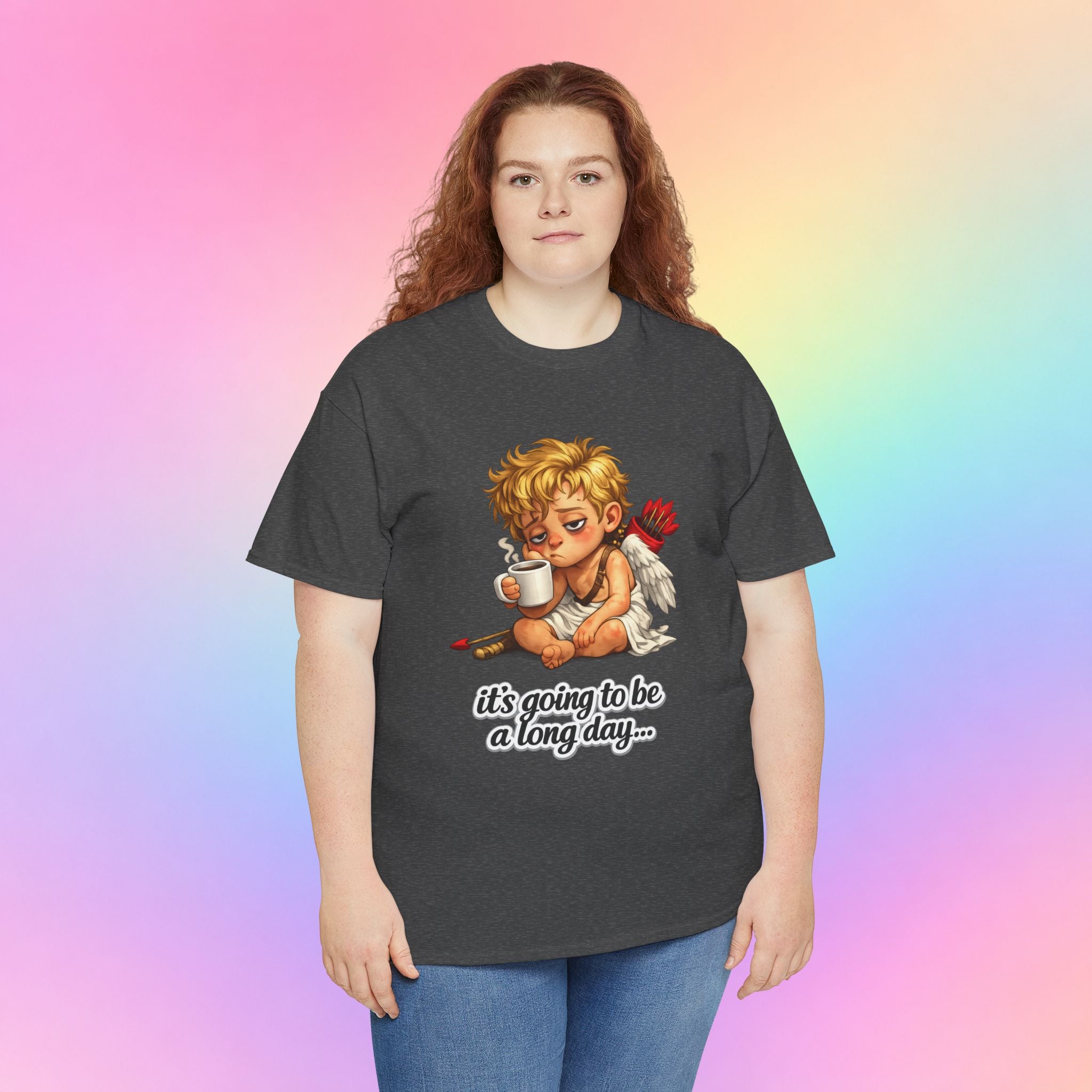 It’s Going to Be a Long Day Cupid Valentine’s Day T-Shirt – Funny Coffee Angel Tee