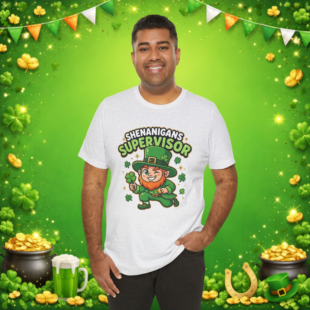 Shenanigans Supervisor T-Shirt – Funny St. Patrick’s Day Leprechaun Adult Unisex Tee