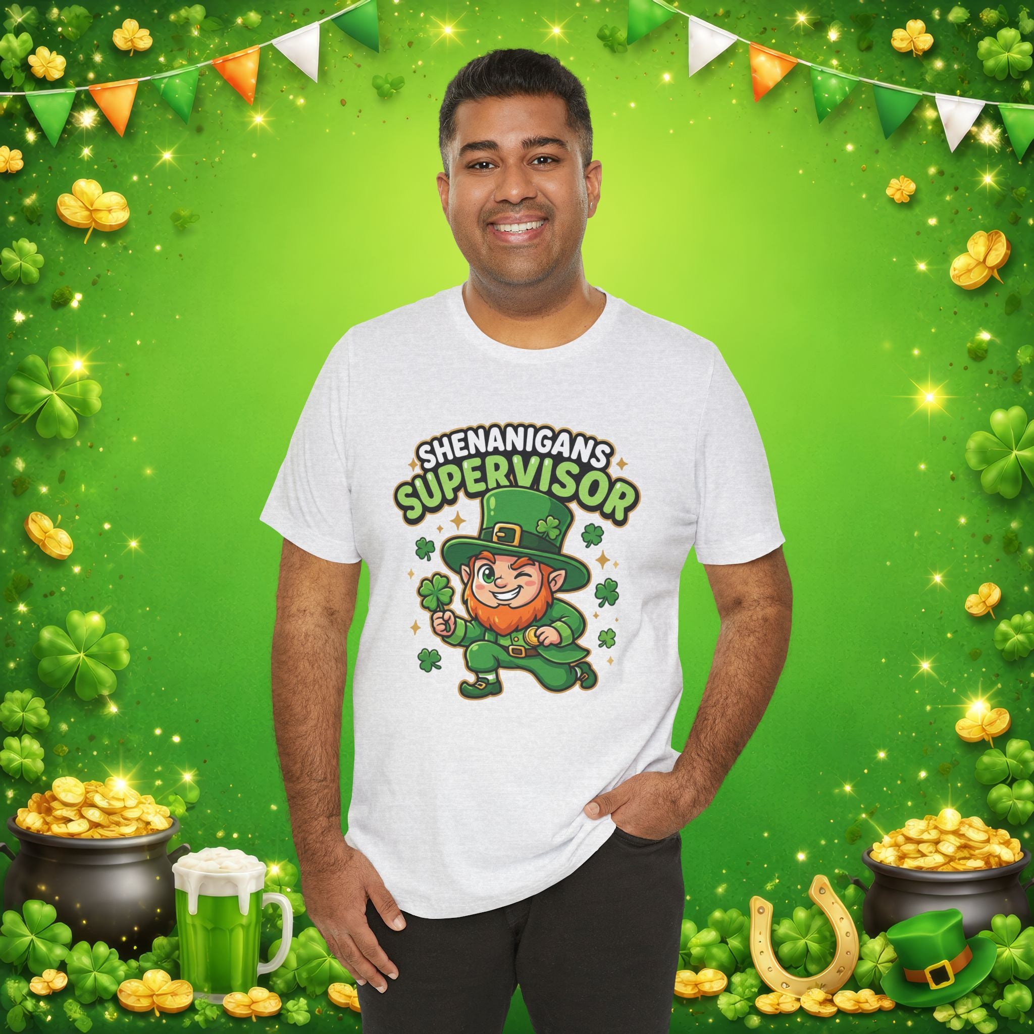 Shenanigans Supervisor T-Shirt – Funny St. Patrick’s Day Leprechaun Adult Unisex Tee