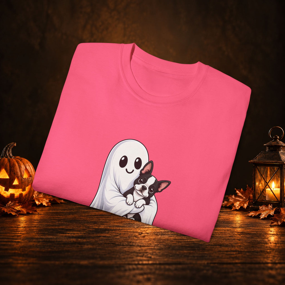 Cute Ghost & Boston Terrier Halloween T‑Shirt