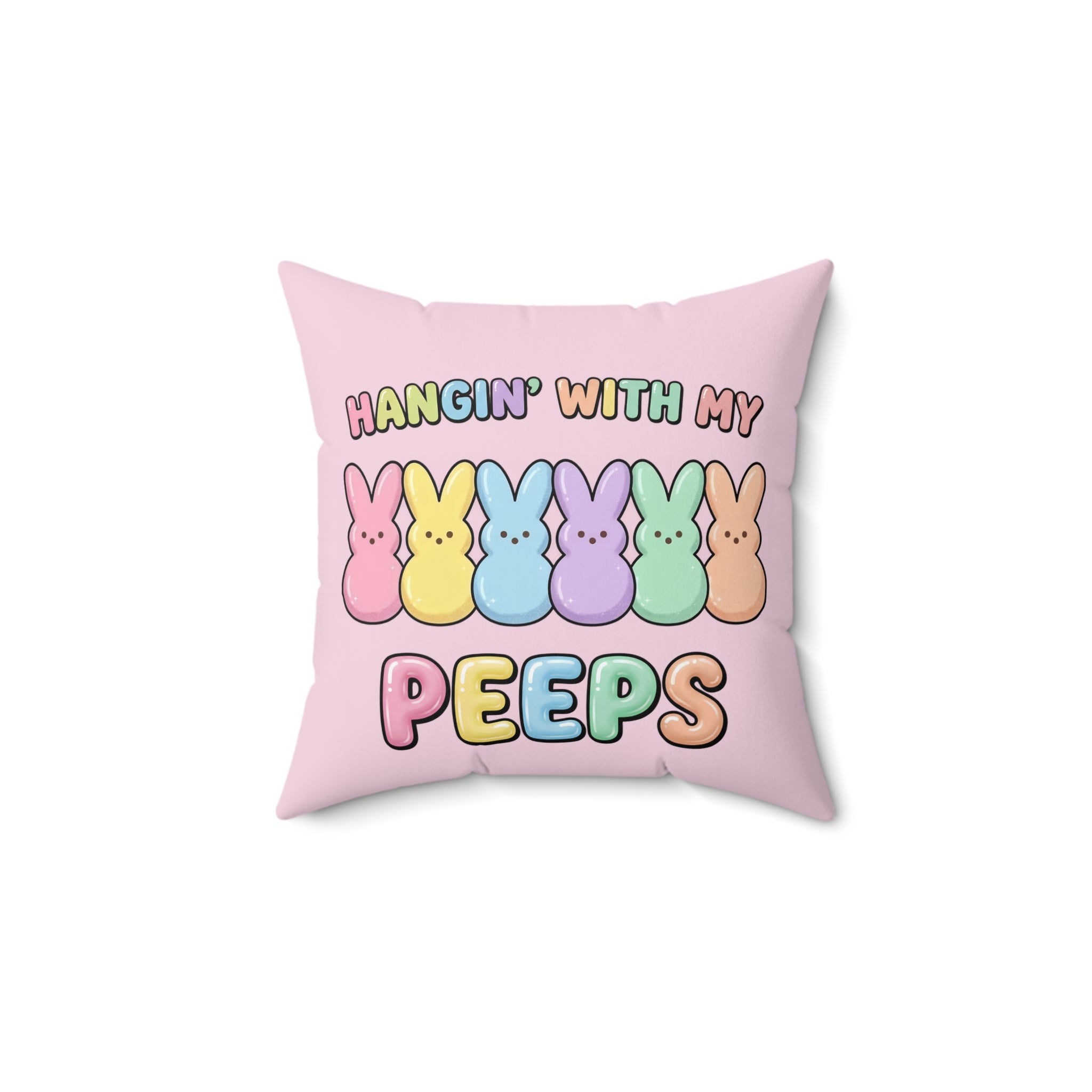 Hangin’ With My Peeps Throw Pillow | Cute Easter Bunny Pillow