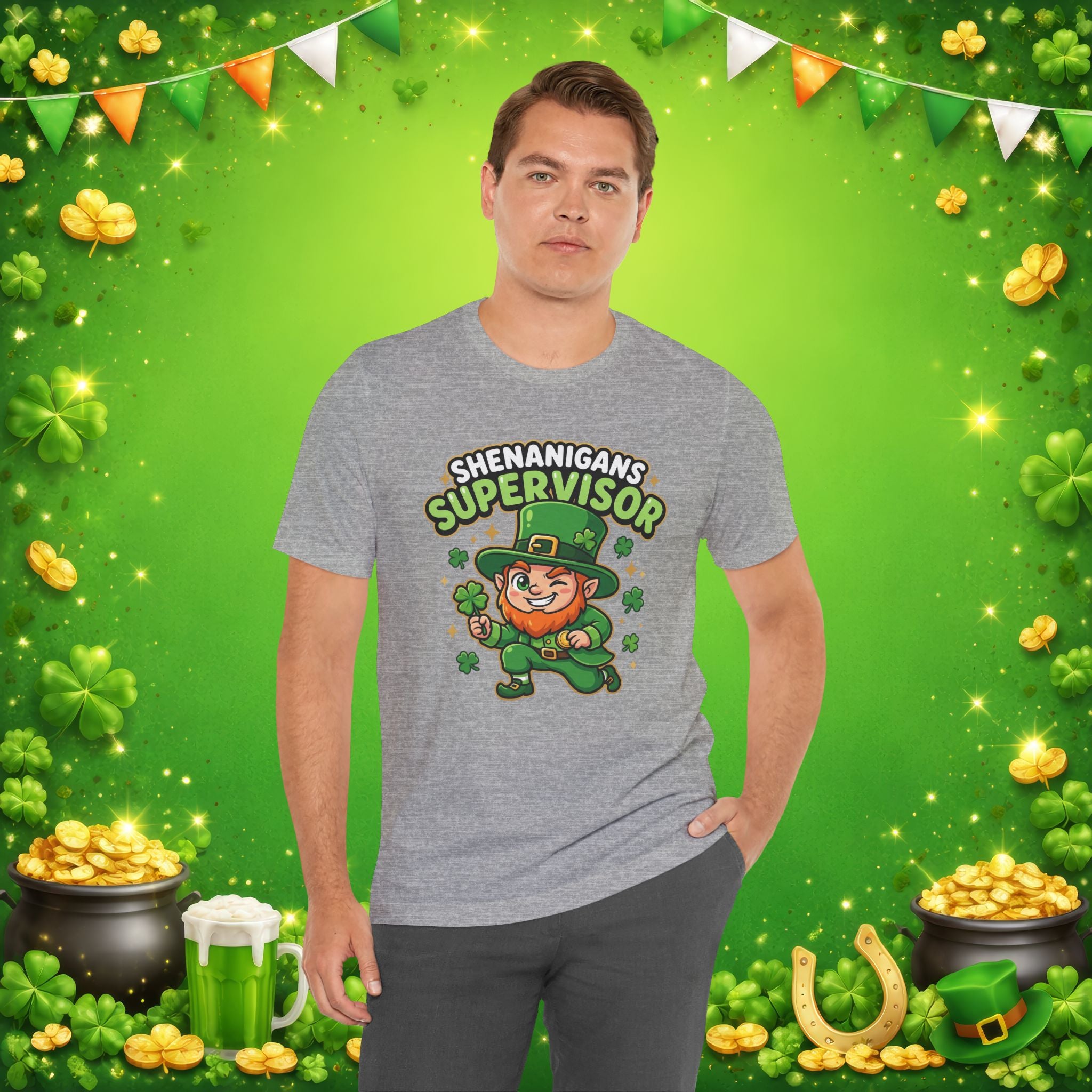 Shenanigans Supervisor T-Shirt – Funny St. Patrick’s Day Leprechaun Adult Unisex Tee