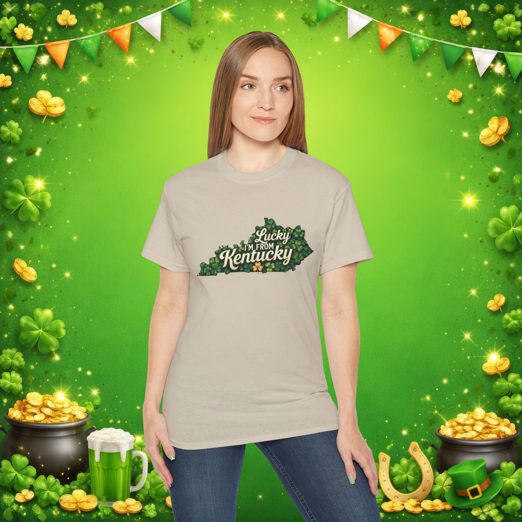 Lucky I’m From Kentucky T-Shirt – St. Patrick’s Day Shamrock Kentucky Shirt – Irish Bluegrass Pride Graphic Tee