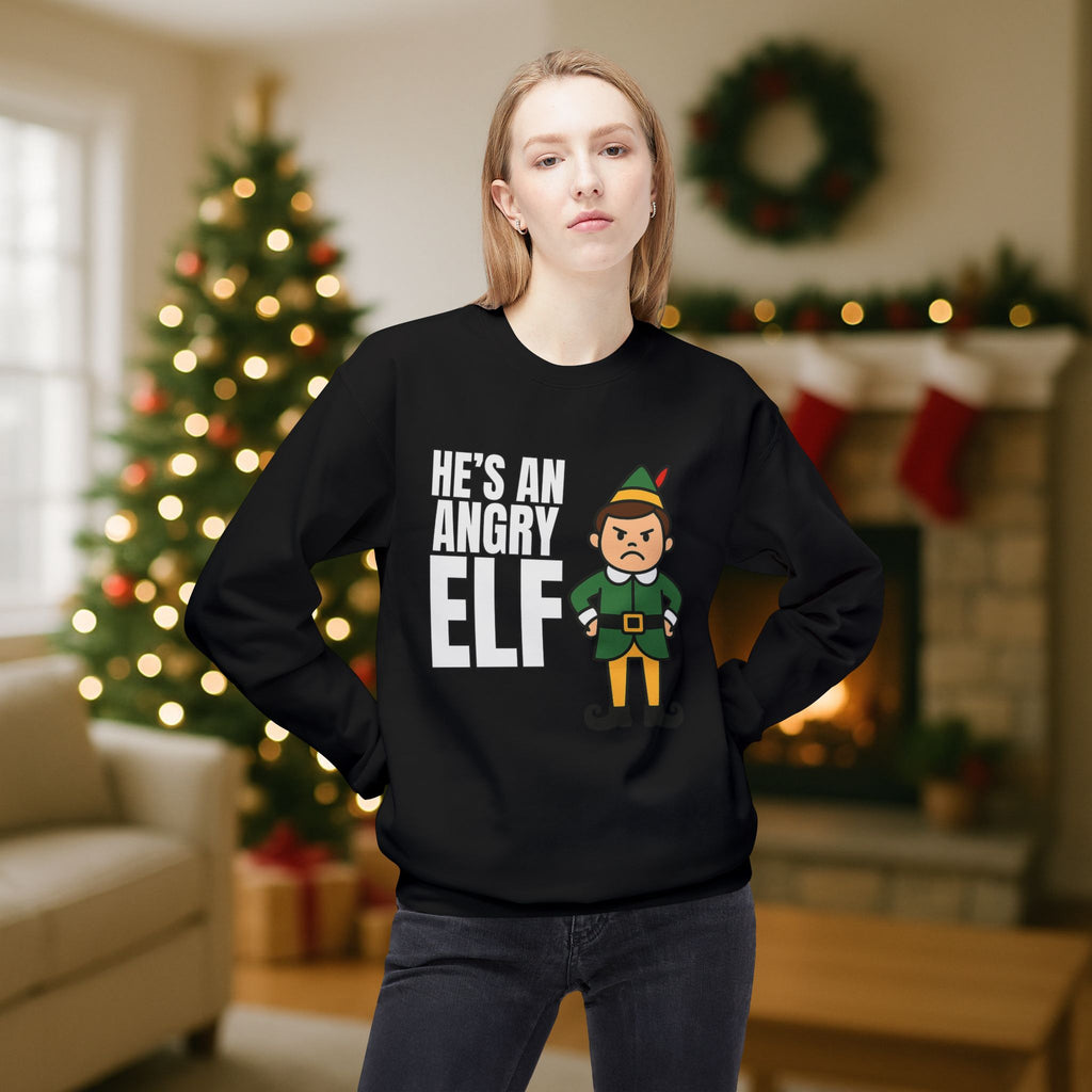 He’s an Angry Elf Christmas Sweatshirt – Funny Holiday Elf Graphic | Festive Unisex Crewneck