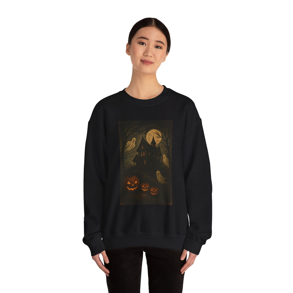 Haunted Halloween House Ghosts & Pumpkins Sweatshirt 🎃👻