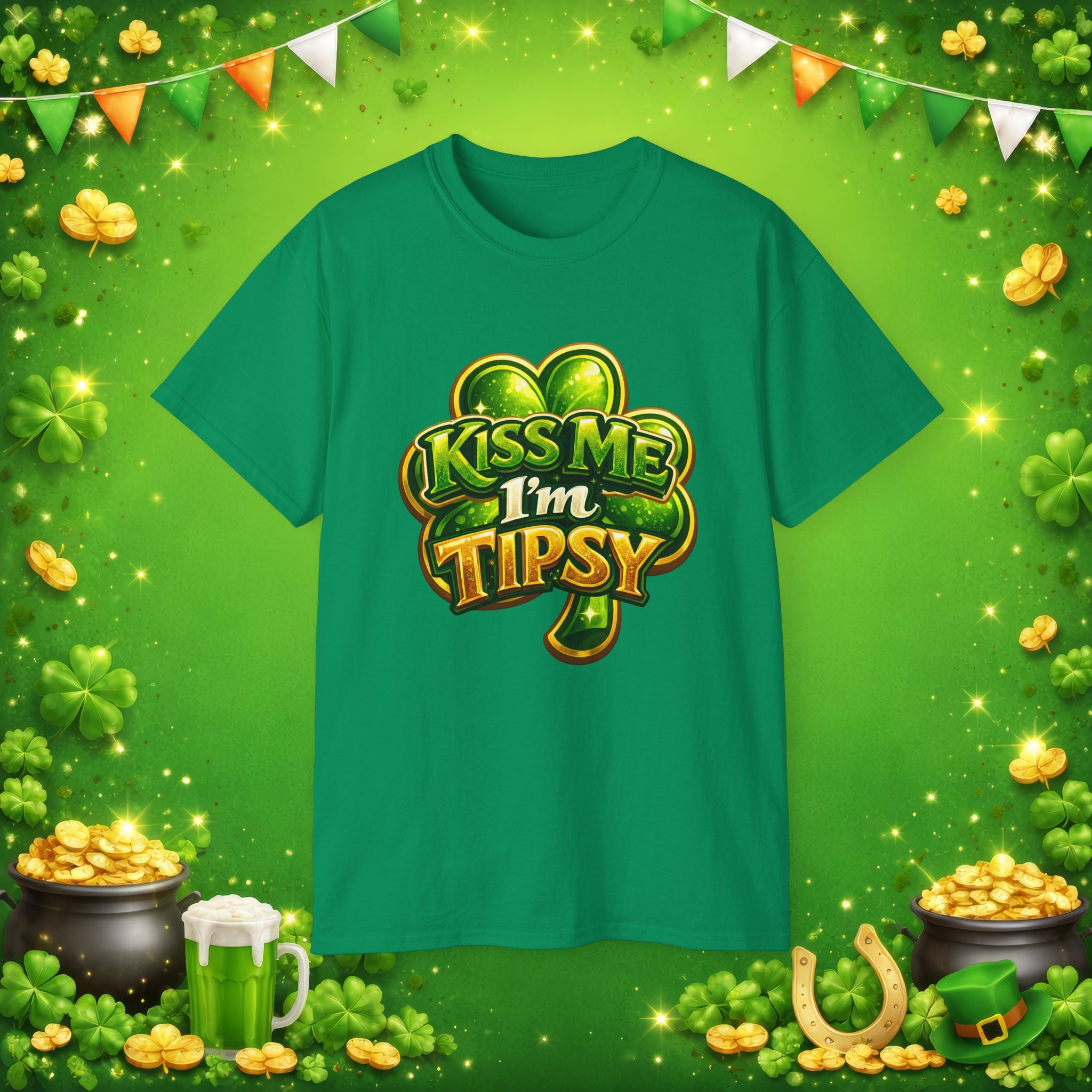Kiss Me I’m Tipsy St. Patrick’s Day T-Shirt – Funny Irish Drinking Shirt
