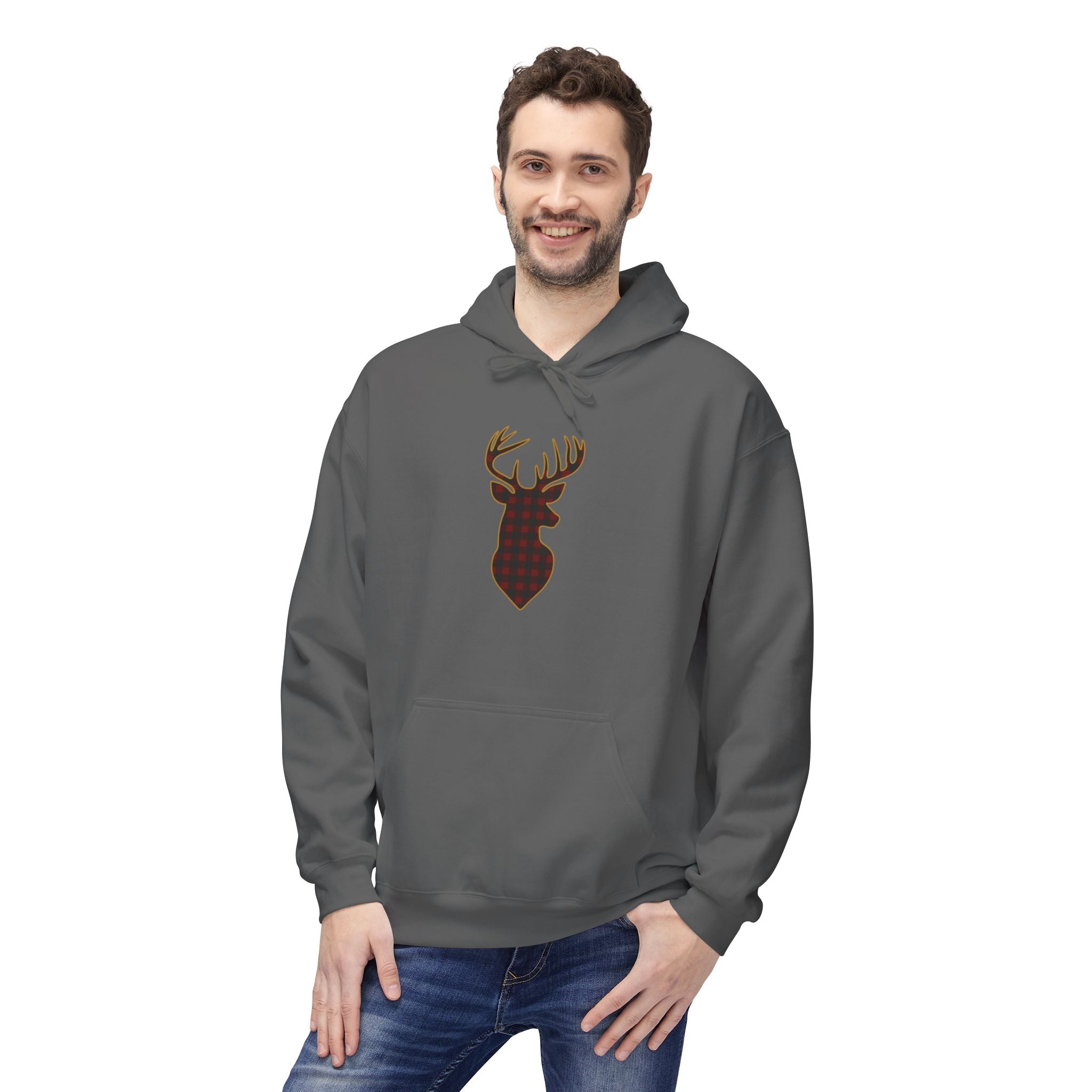 Buffalo Plaid Deer Silhouette Christmas Hoodie