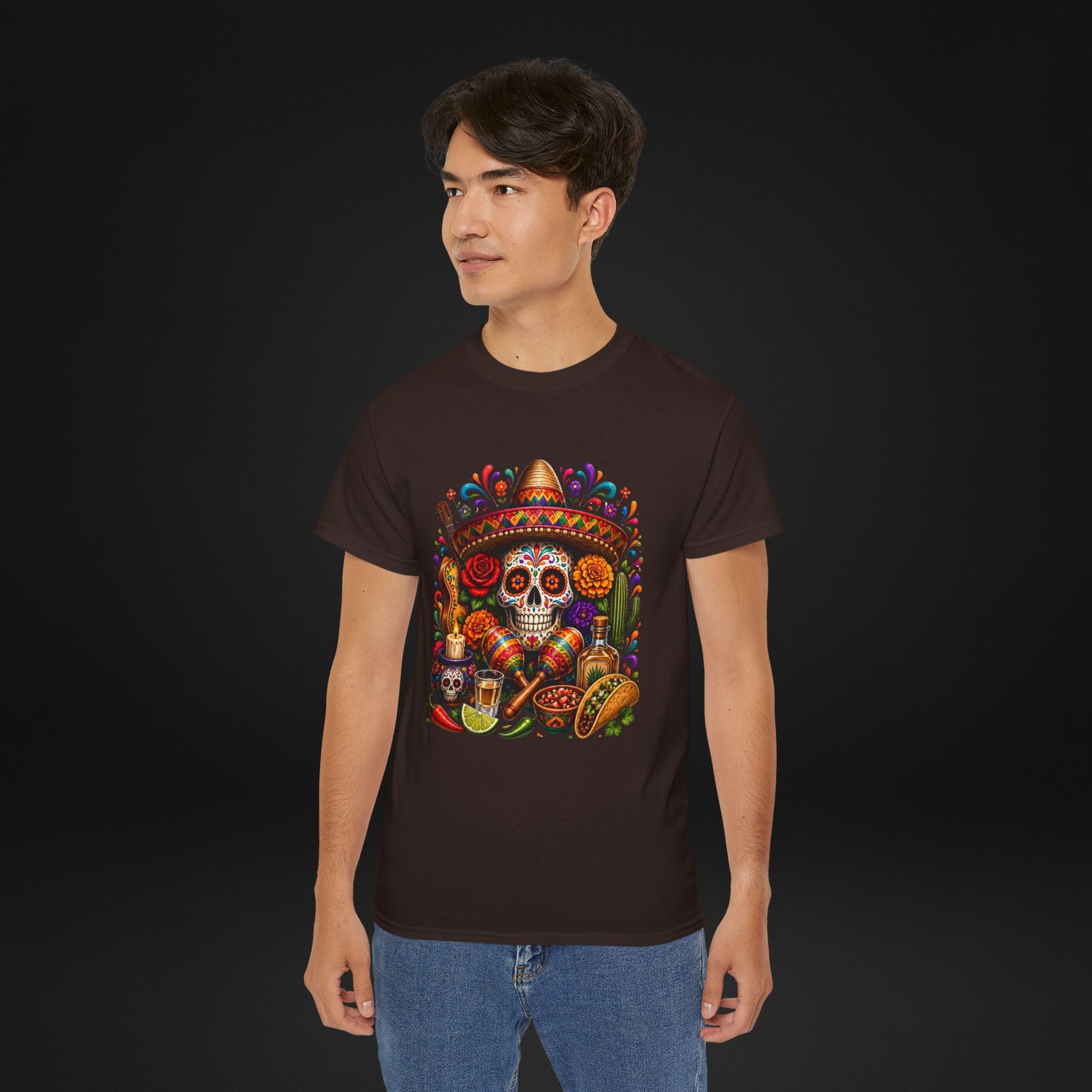 Cinco de Mayo Sugar Skull T-Shirt – Fiesta Sombrero Taco & Tequila Graphic Tee