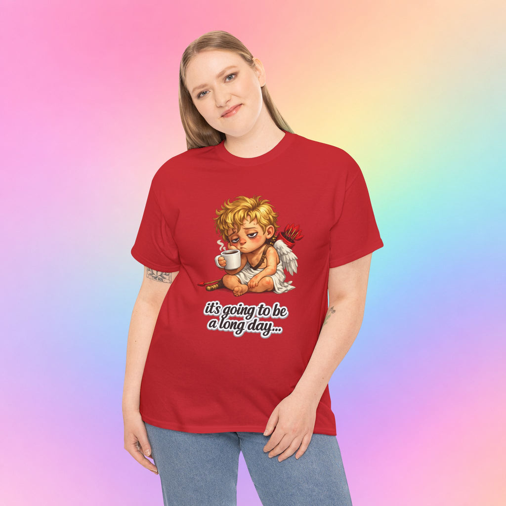 It’s Going to Be a Long Day Cupid Valentine’s Day T-Shirt – Funny Coffee Angel Tee