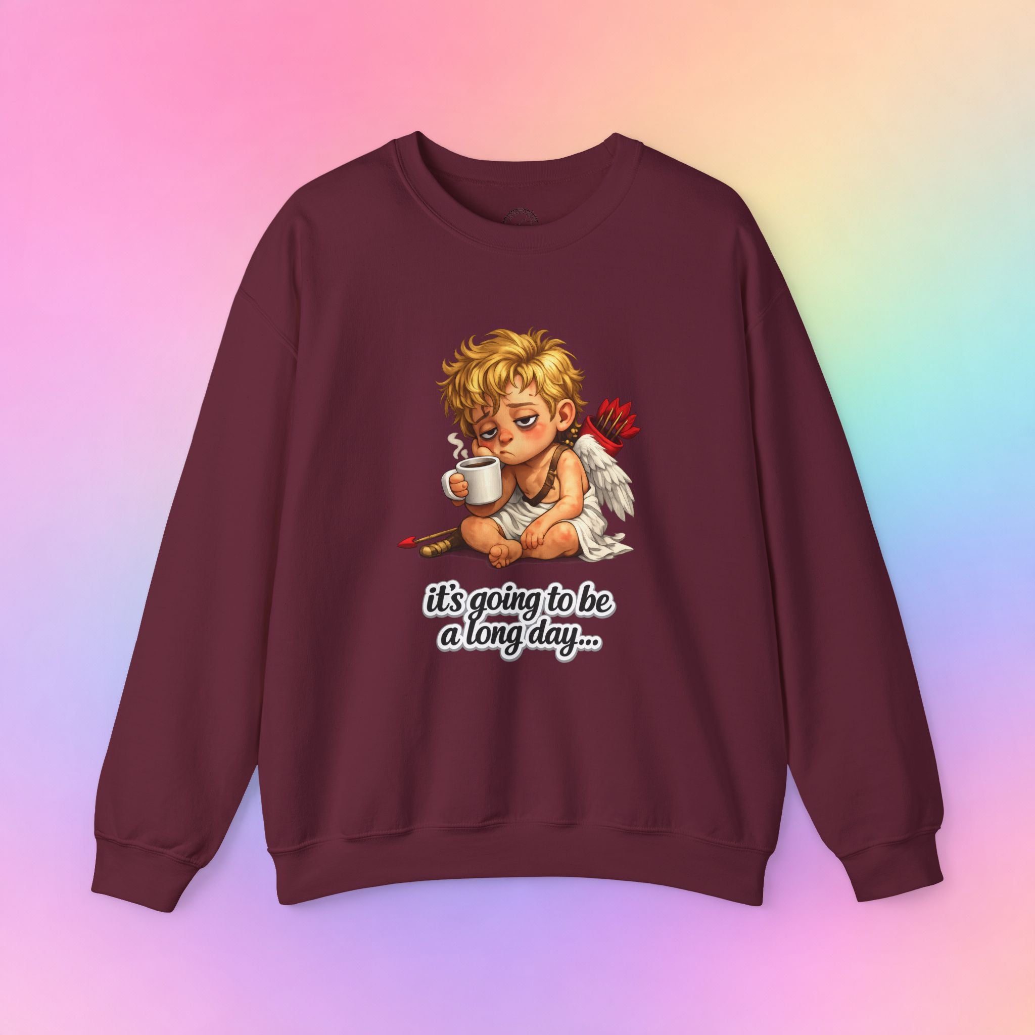 It’s Going to Be a Long Day Cupid Valentine’s Day Sweatshirt – Funny Coffee Angel Pullover
