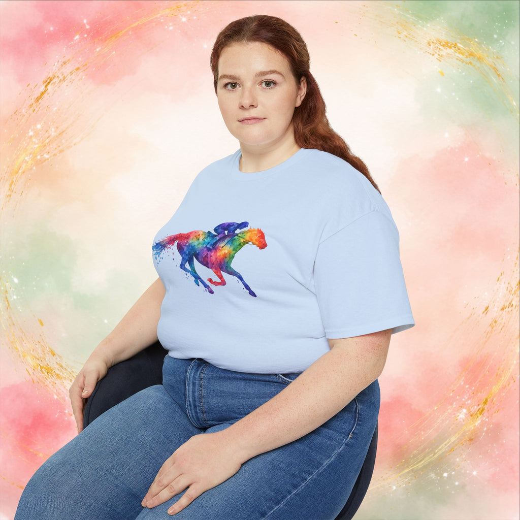 Kentucky Derby Watercolor Horse & Jockey T-Shirt | Colorful Race Day Graphic Tee
