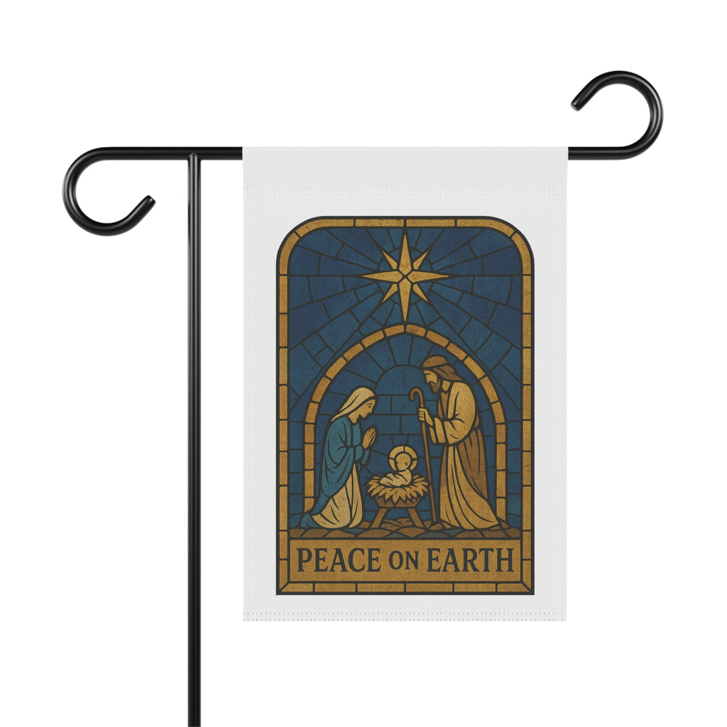 Peace on Earth Nativity Stained Glass Garden Flag – Christmas Outdoor Décor