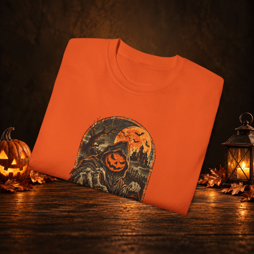 Halloween Pumpkin Scarecrow Tee — Spooky Lantern Jack-O'-Lantern Graphic Shirt