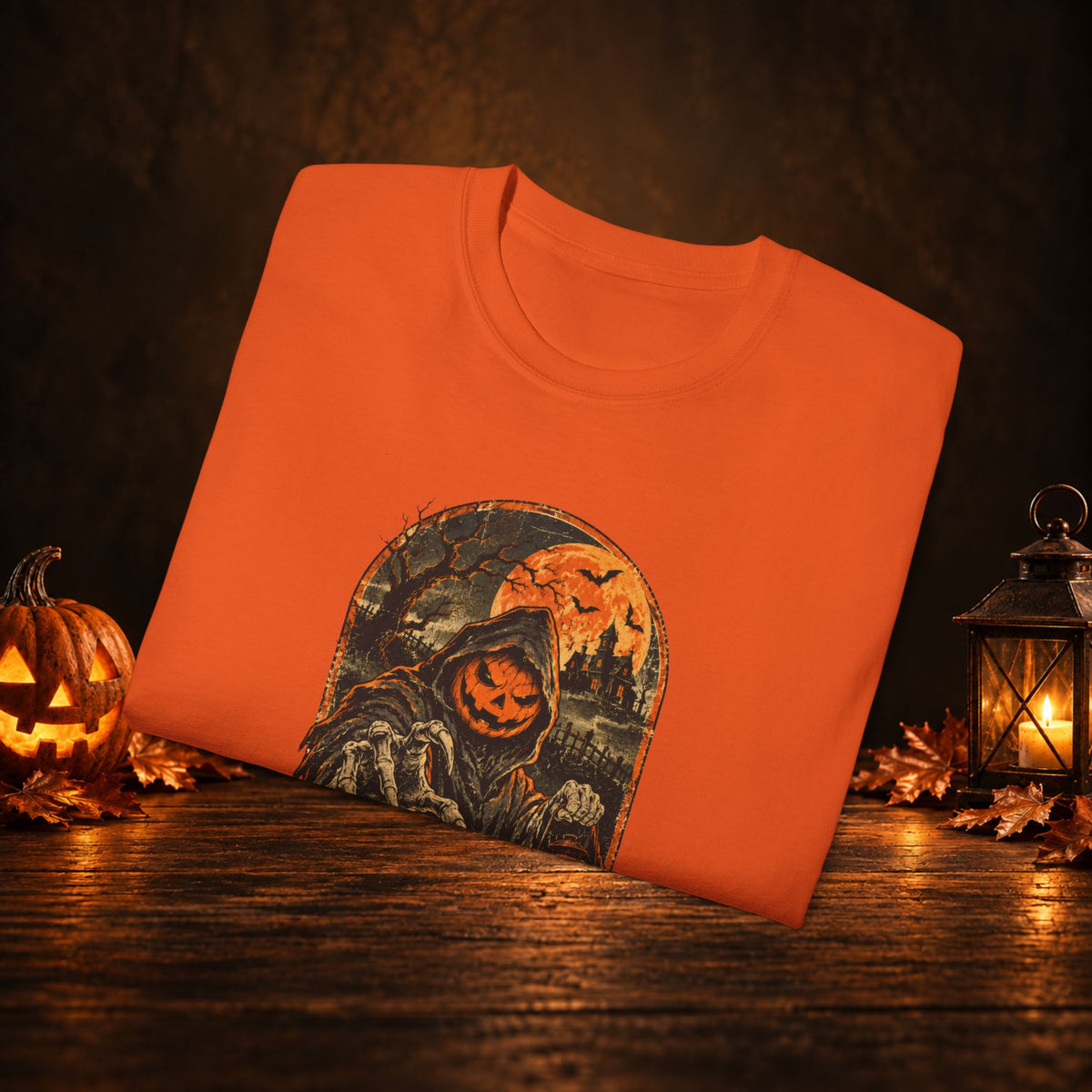 Halloween Pumpkin Scarecrow Tee — Spooky Lantern Jack-O'-Lantern Graphic Shirt