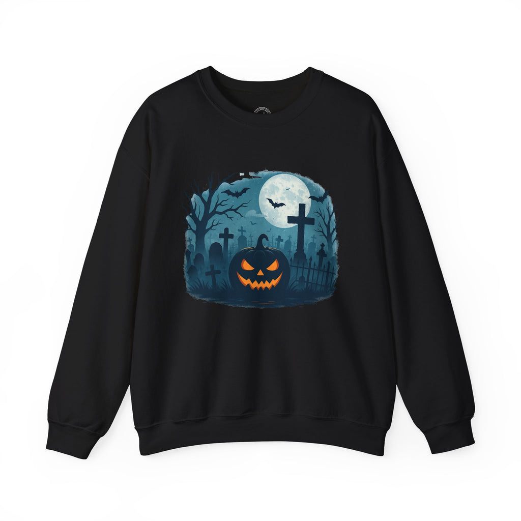 Spooky Graveyard Pumpkin Halloween Sweatshirt – Creepy Full Moon Design