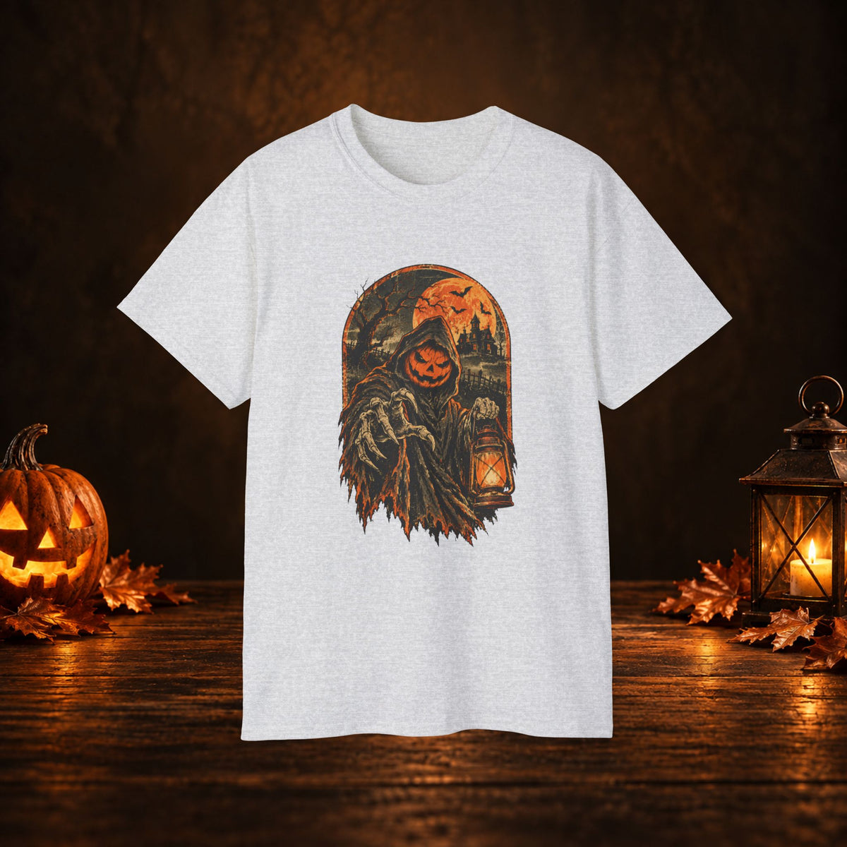 Halloween Pumpkin Scarecrow Tee — Spooky Lantern Jack-O'-Lantern Graphic Shirt