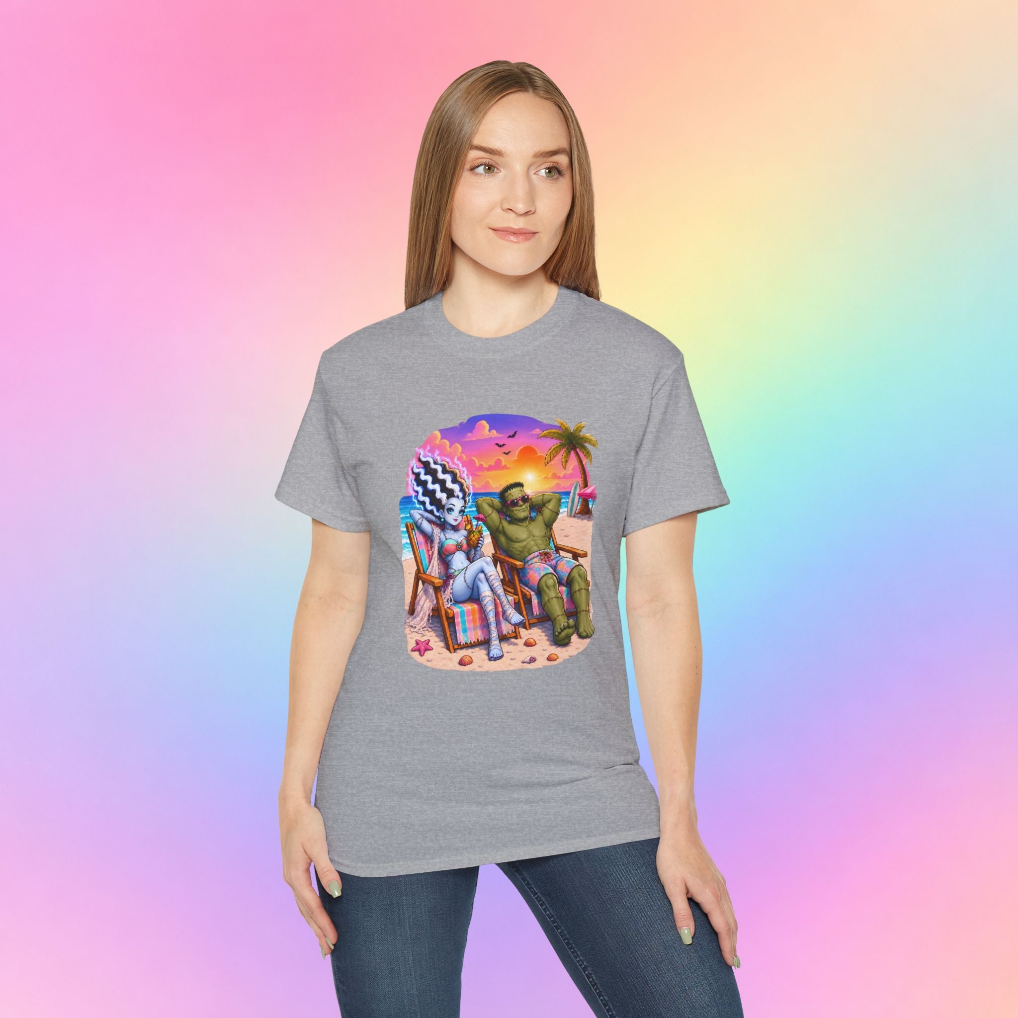 Summerween Monster Beach Couple Shirt | Spooky Summer Halloween Tropical Design